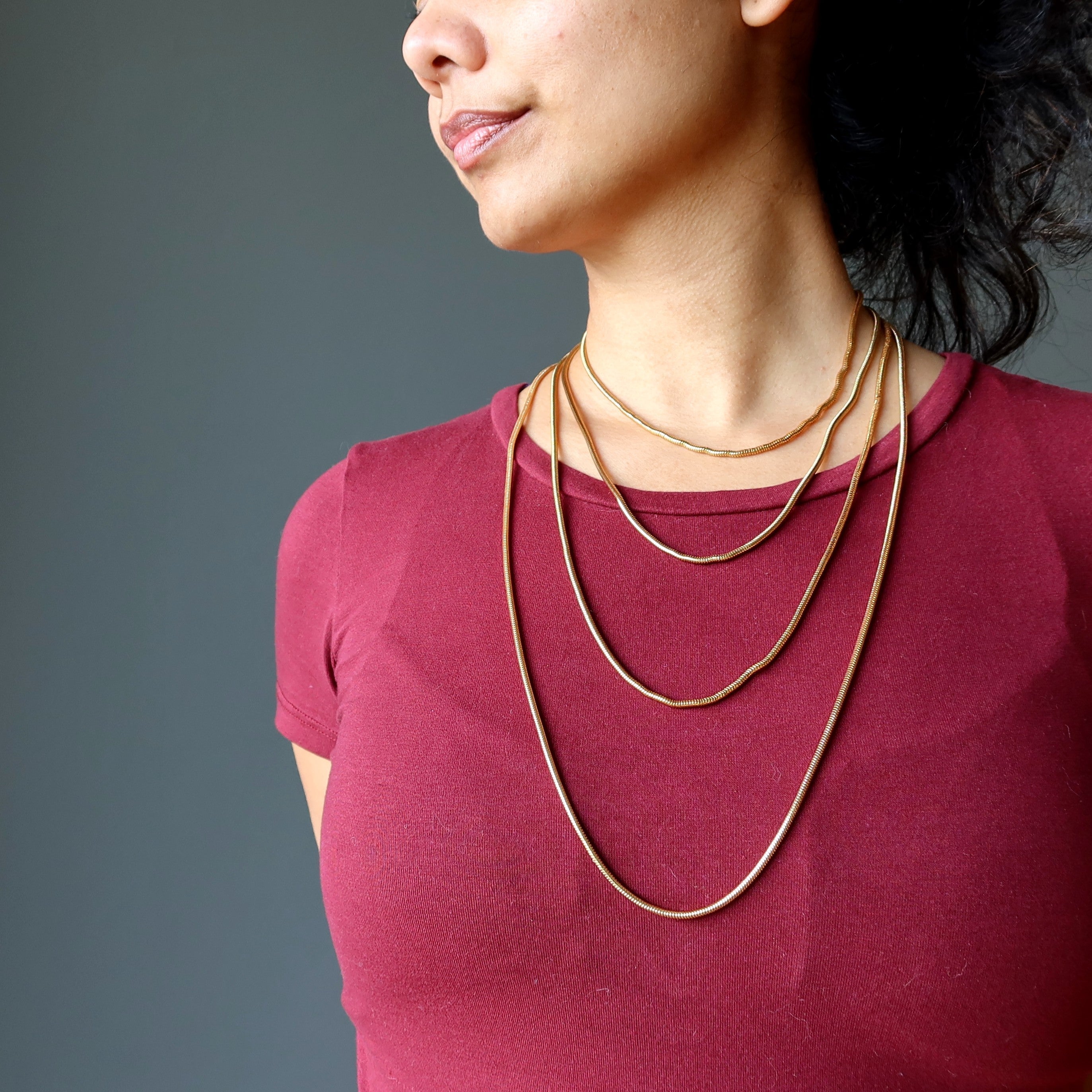 Brass Chain Necklace Gold-Plated Thick Snake