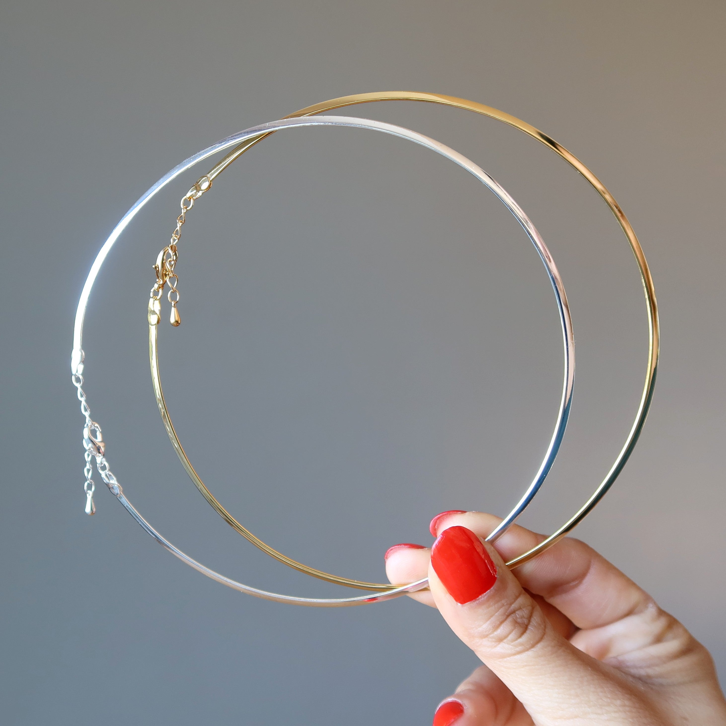 Brass Choker Necklace Set Stylish Gold Silver Pair