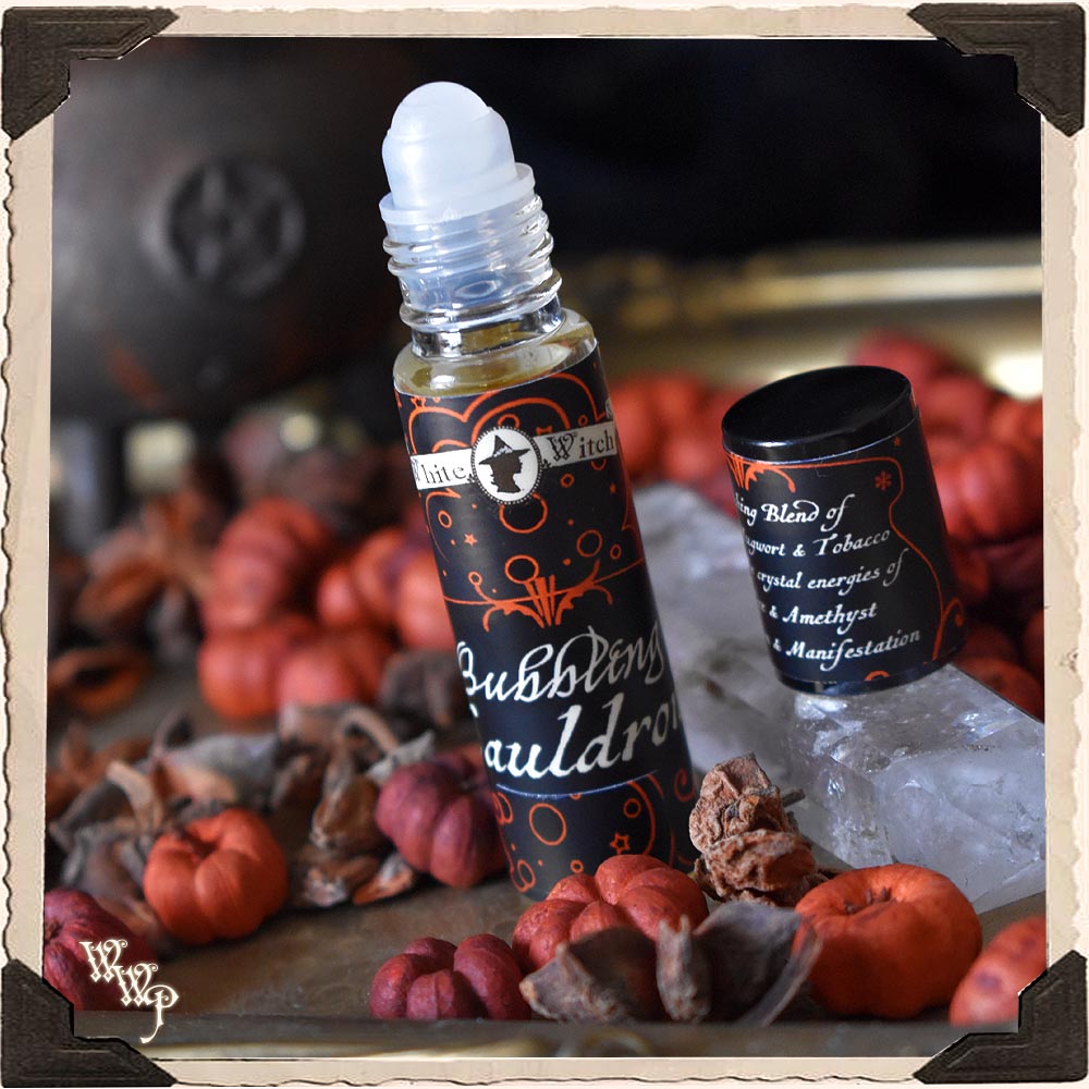 ( PRE-ORDER 2 week turnaround ) 
BUBBLING CAULDRON BODY OIL 1/3oz. For Manifestation, Divination & Samhain Protection.