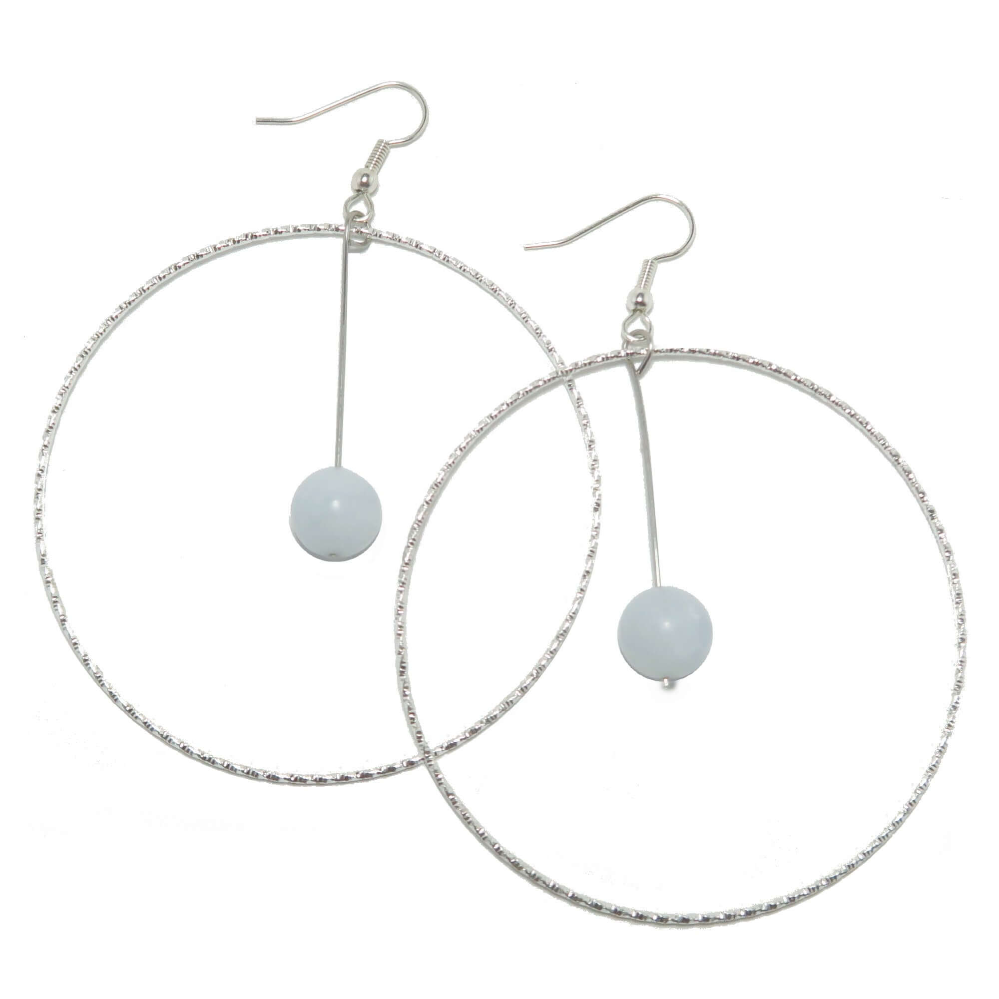 Blue Calcite earrings Heavenly Hoops of Silver, large Blue stone dangle hoops in sterling silver for divine style