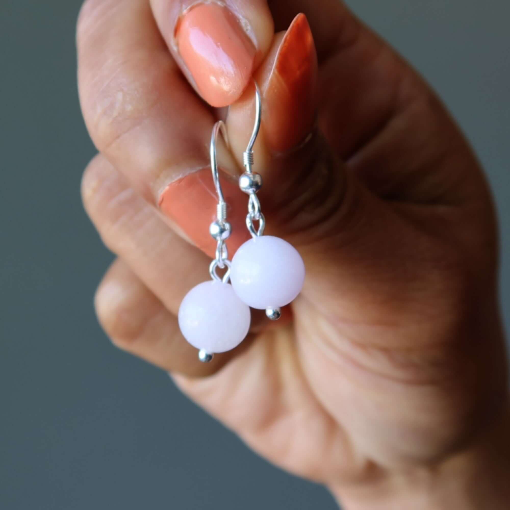 Boucles d'oreilles en calcite rose mangano « Precious Soul » en argent sterling