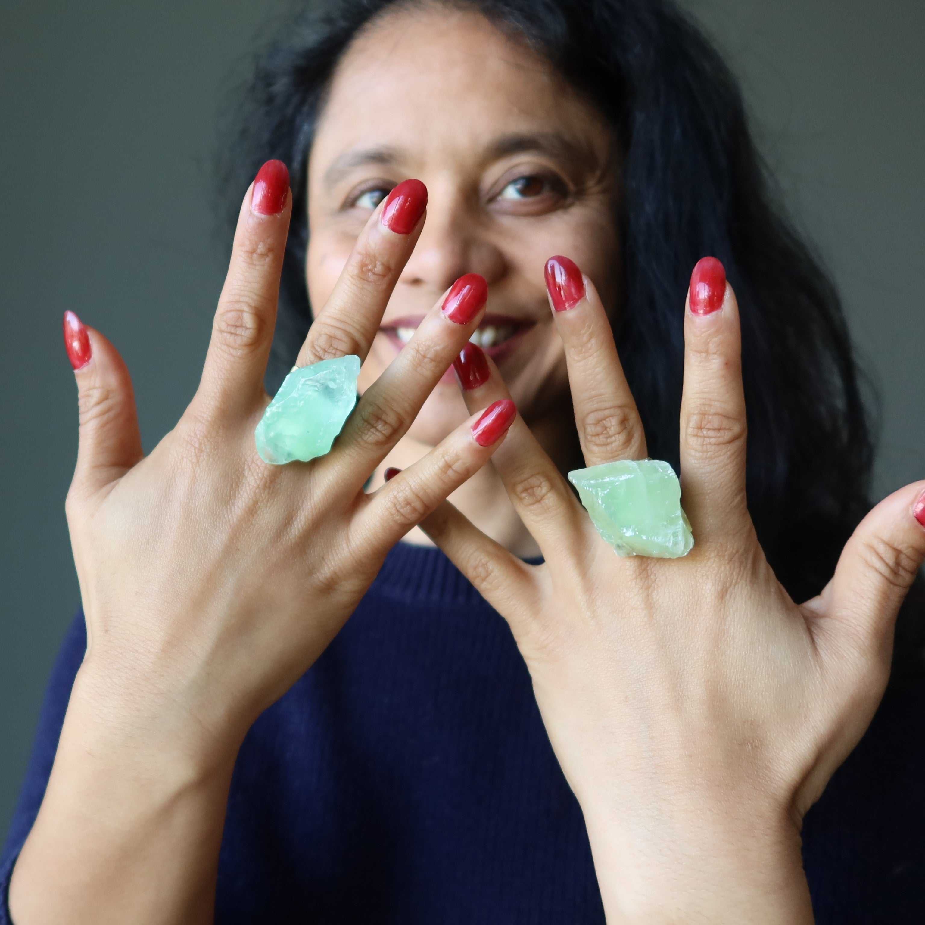 Green Calcite Ring Rock Candy Bronze Adjustable