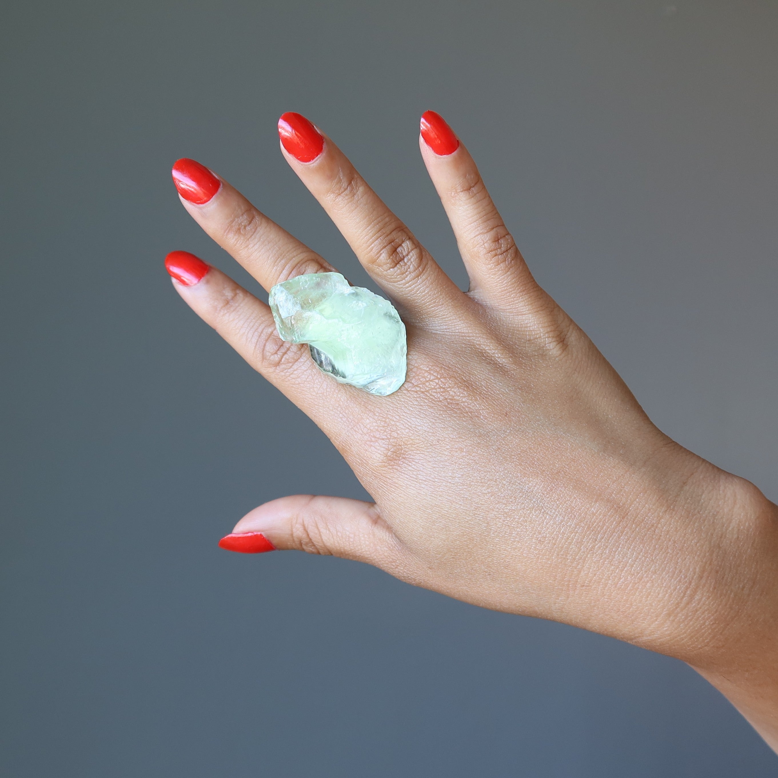 Green Calcite Ring Rock Candy Bronze Adjustable