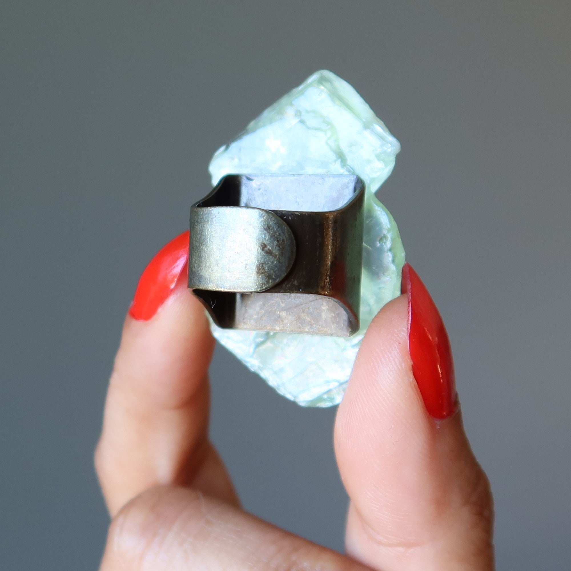 Green Calcite Ring Rock Candy Bronze Adjustable