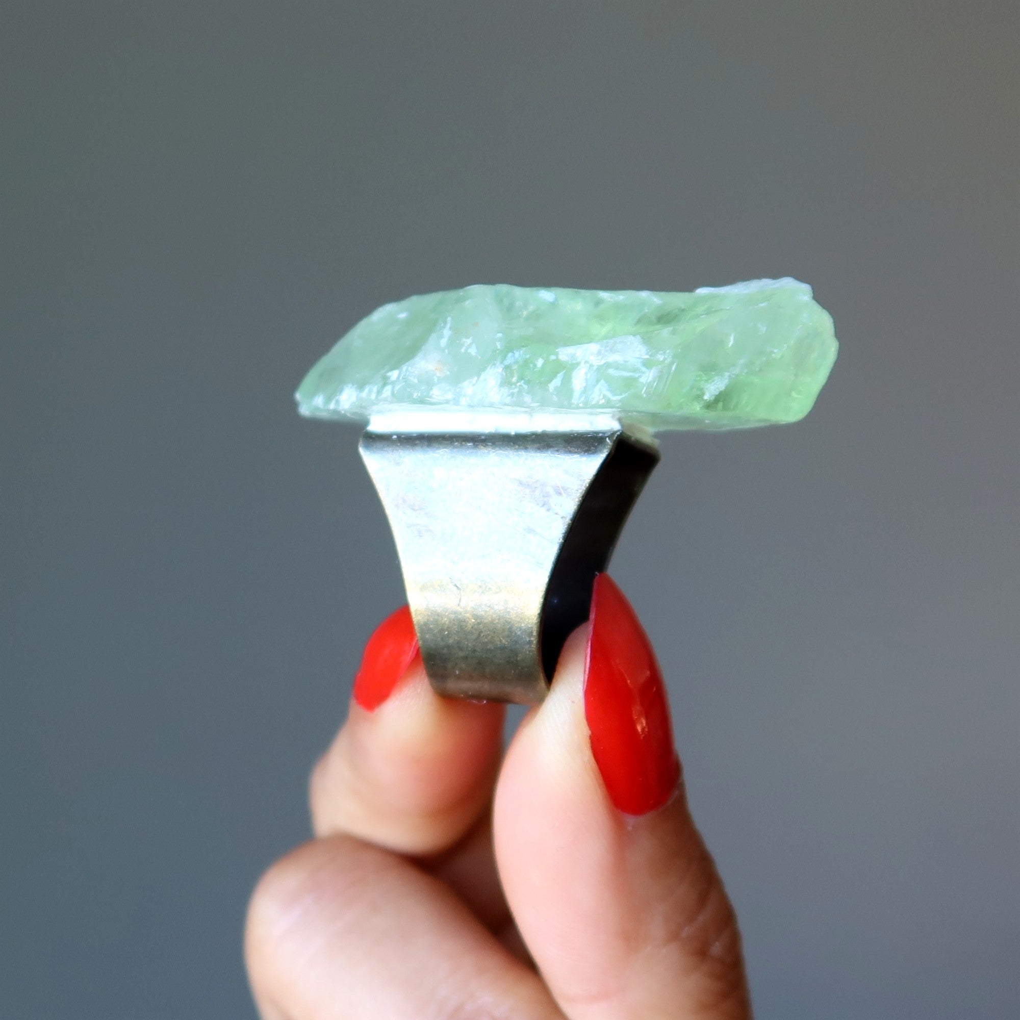 Green Calcite Ring Rock Candy Bronze Adjustable