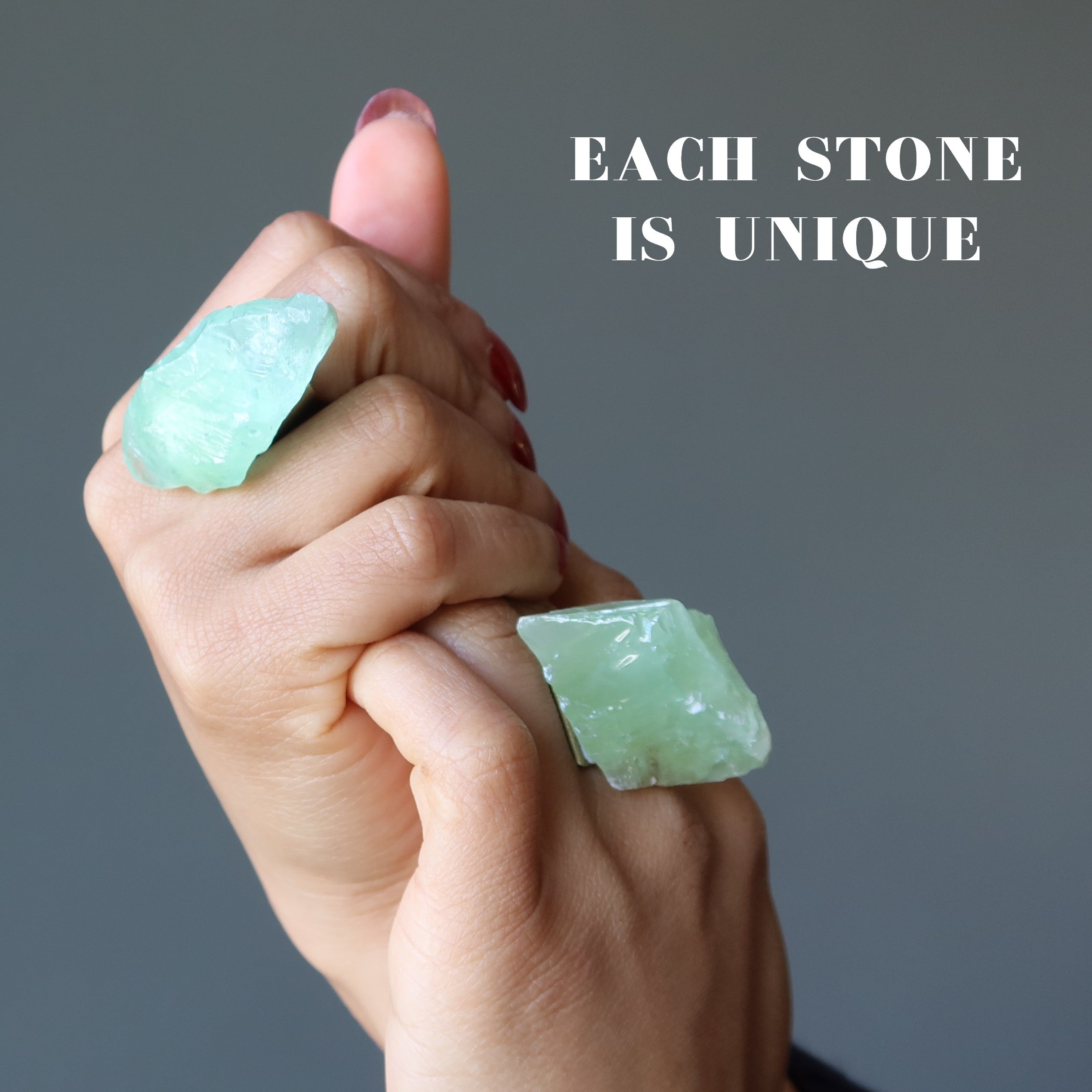 Green Calcite Ring Rock Candy Bronze Adjustable