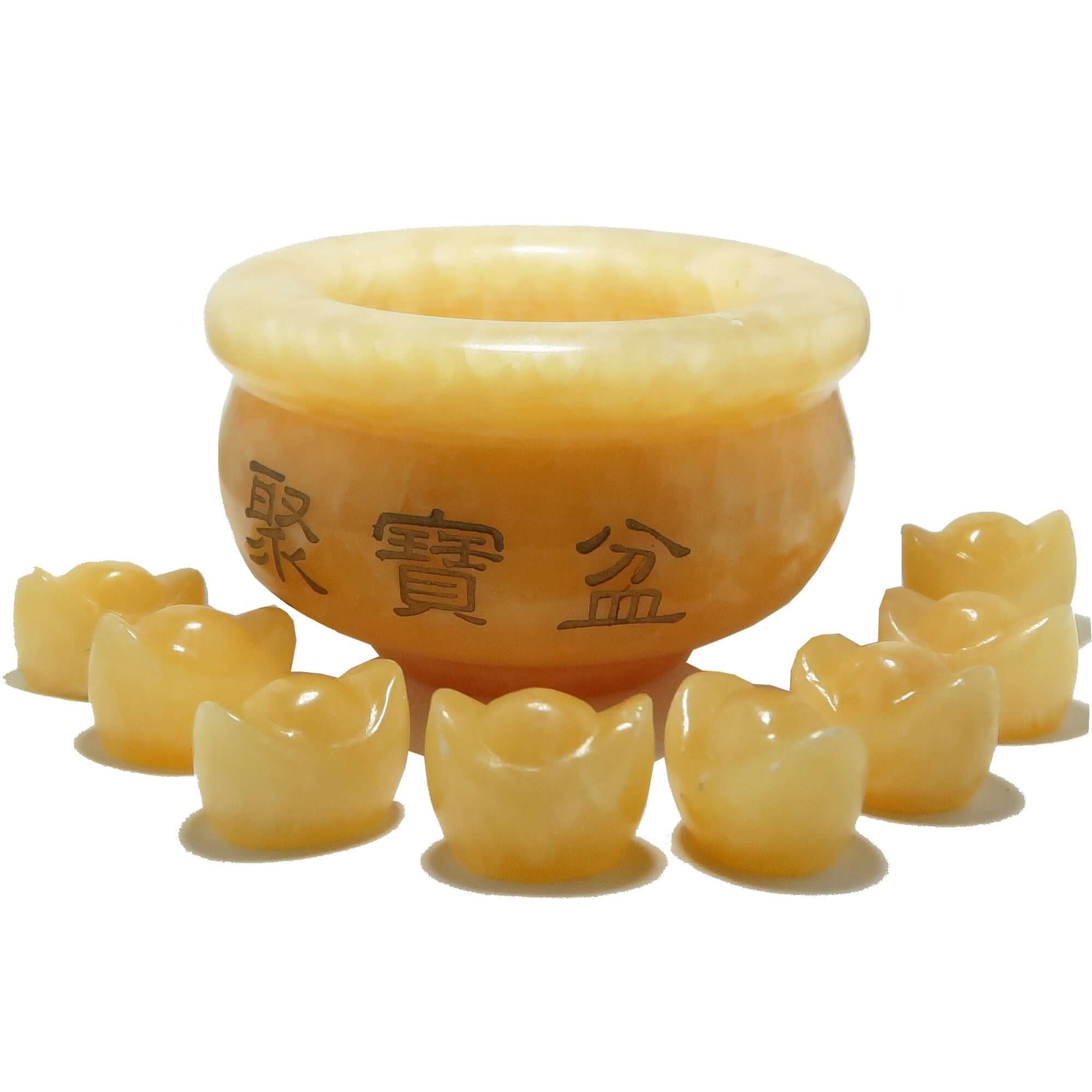 Gelber Calcit Geld-Schale Barren-Set Reichtum Feng Shui