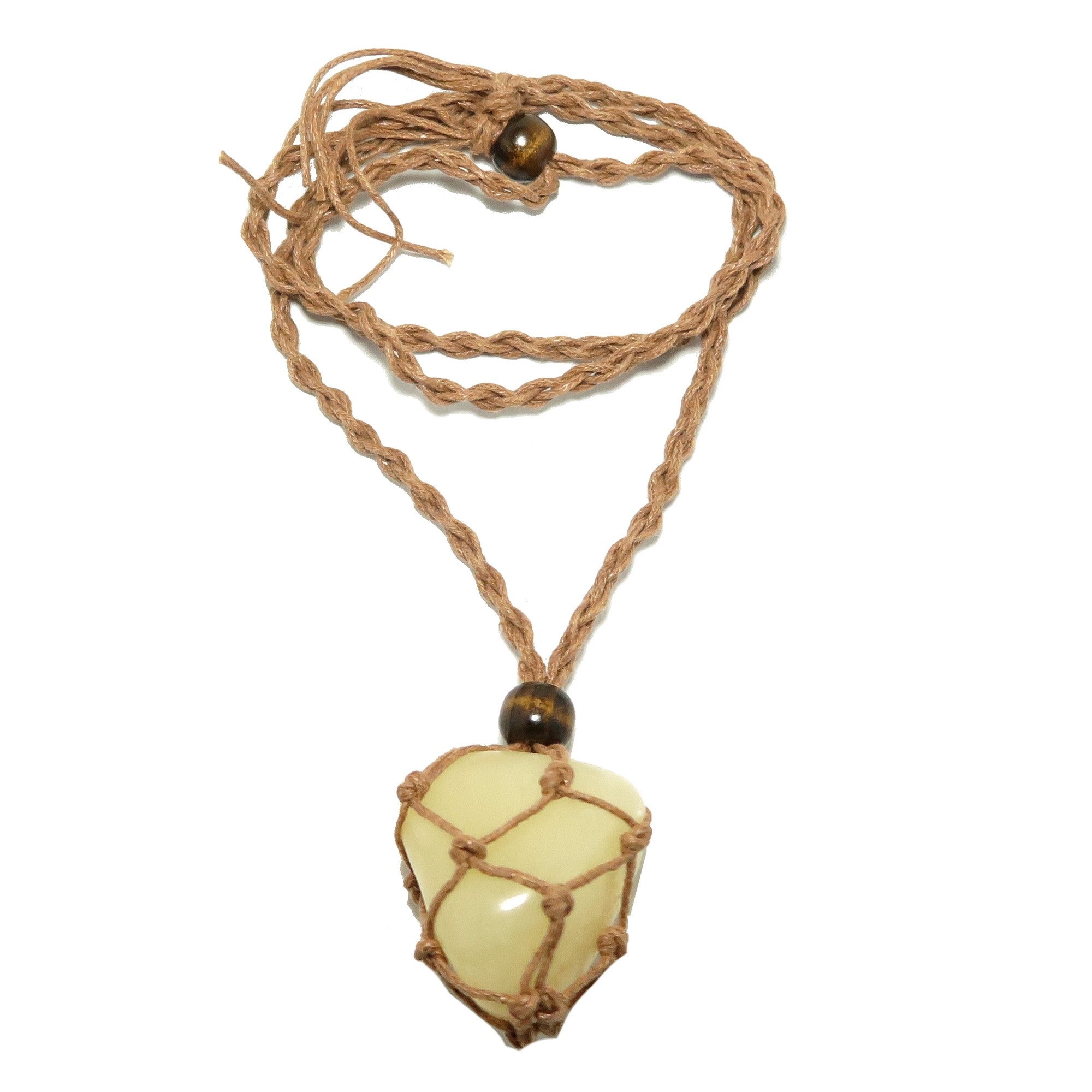 Collier Calcite Jaune Jours Ensoleillés Macramé Pierre Roulée