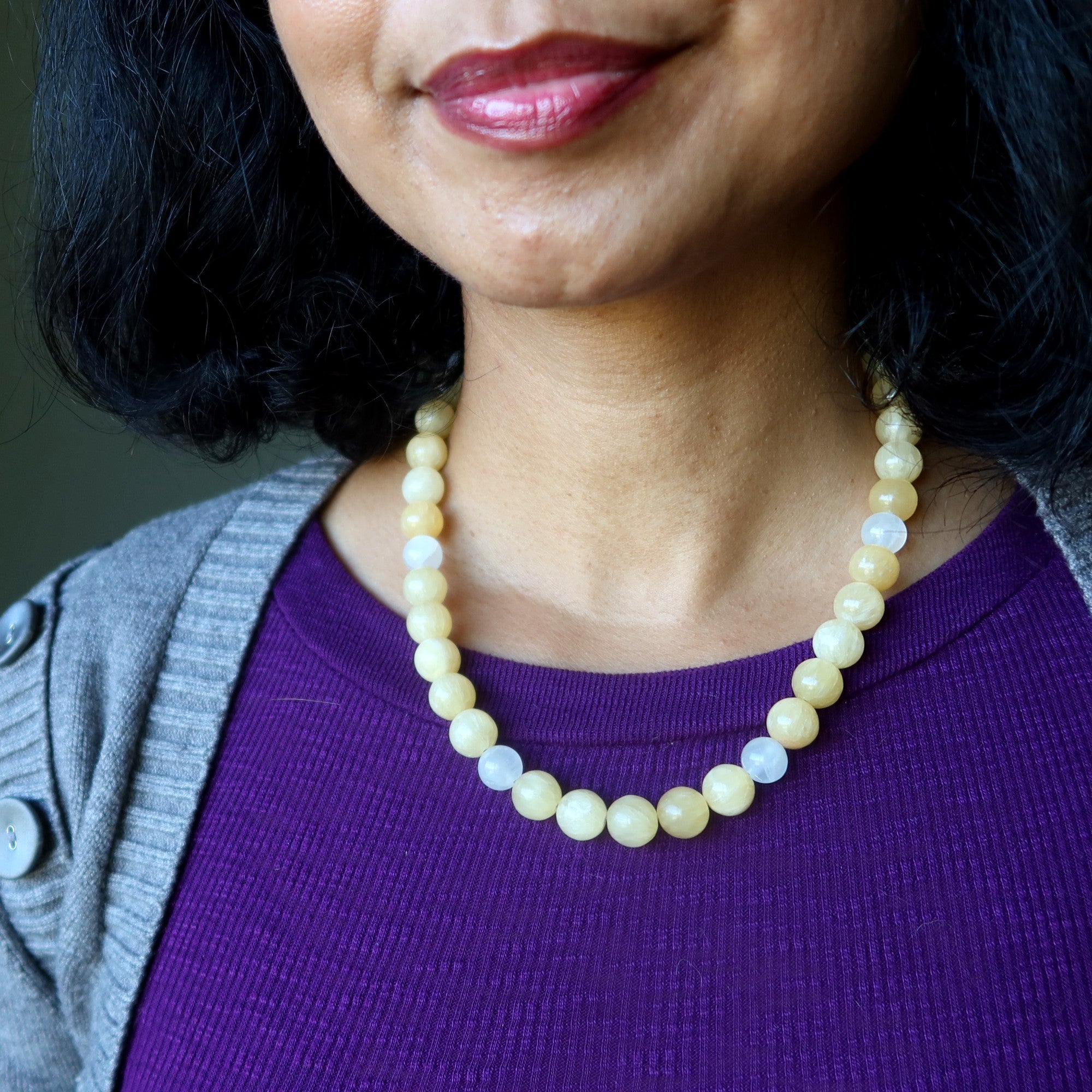 Collier Calcite Jaune Sentiments Intenses Blanc
