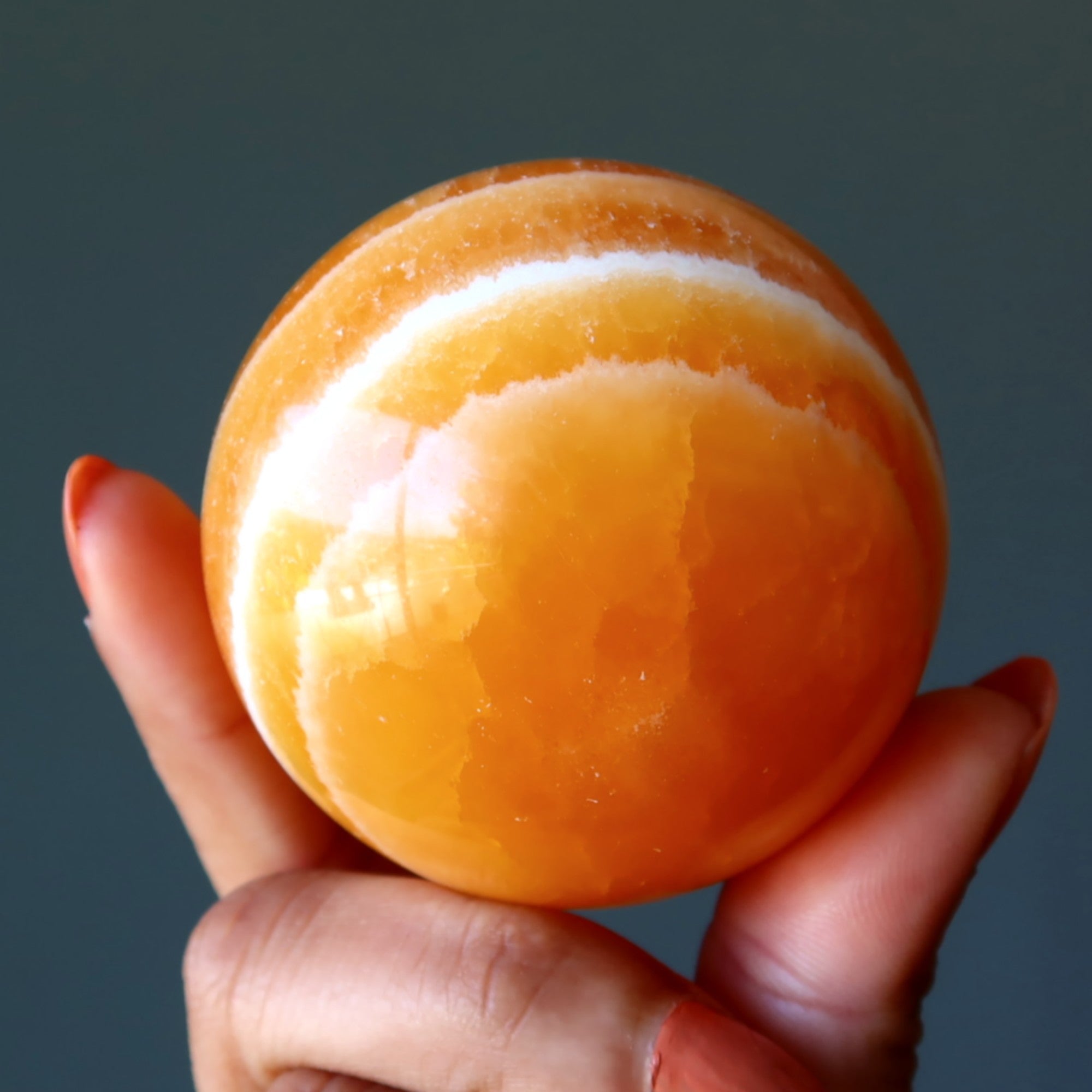 Orange Calcite Sphere Positive Energy Mood Lift Crystal Ball