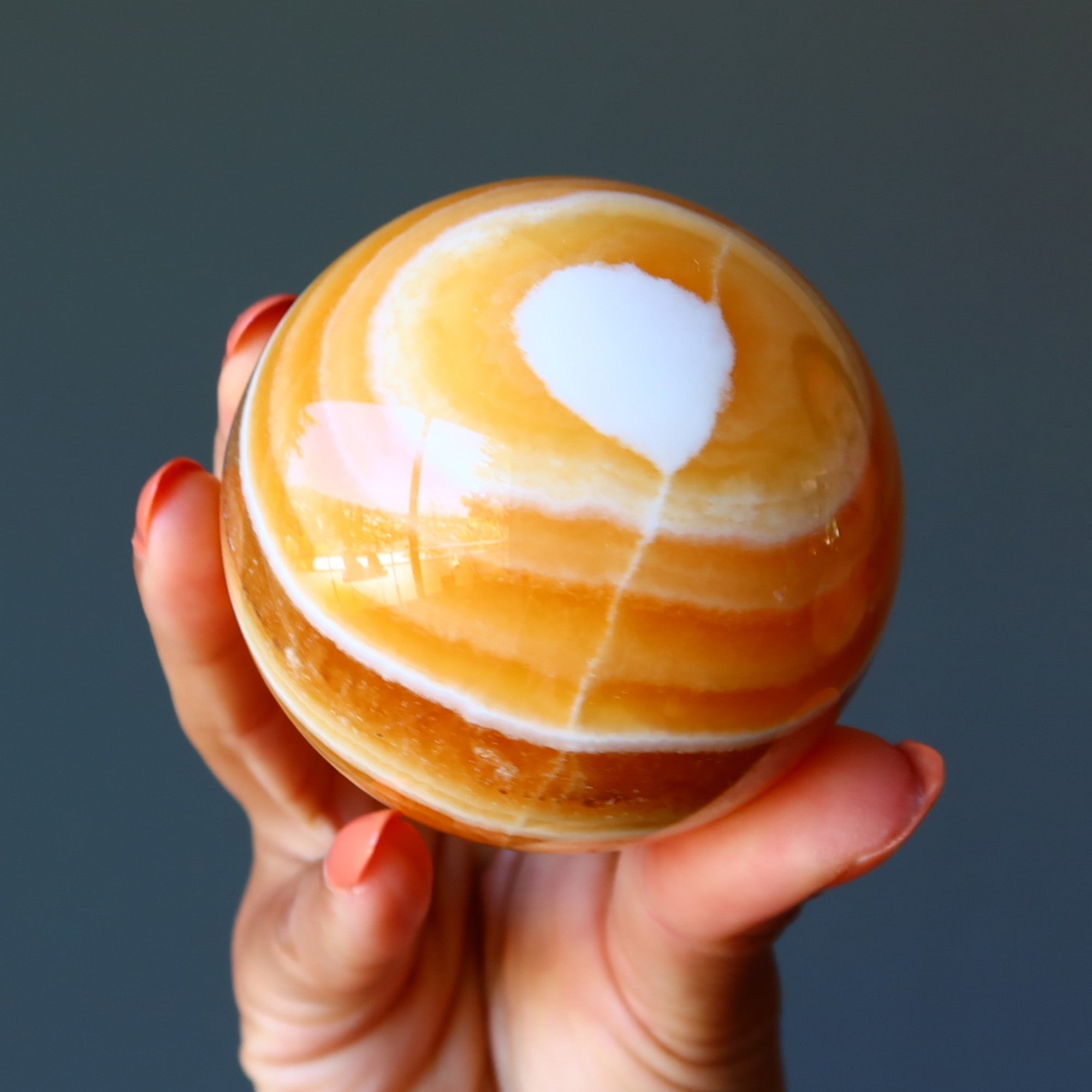 Orange Calcite Sphere Positive Energy Mood Lift Crystal Ball