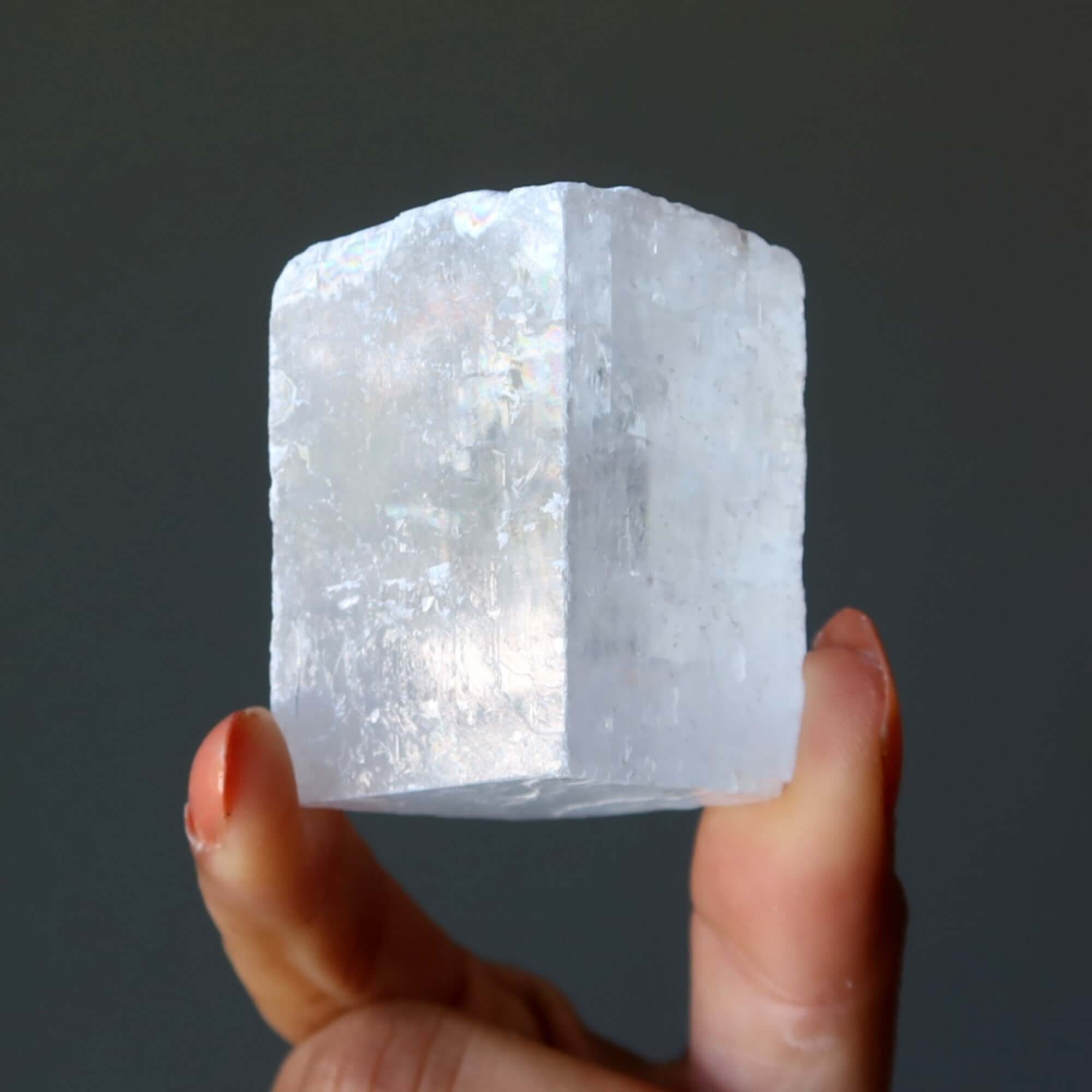 White Calcite Raw Crystal Optical Icelandic Spar Cube