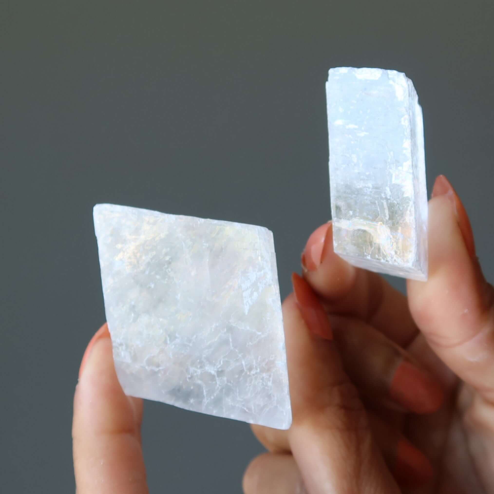 White Calcite Raw Crystal Optical Icelandic Spar Cube