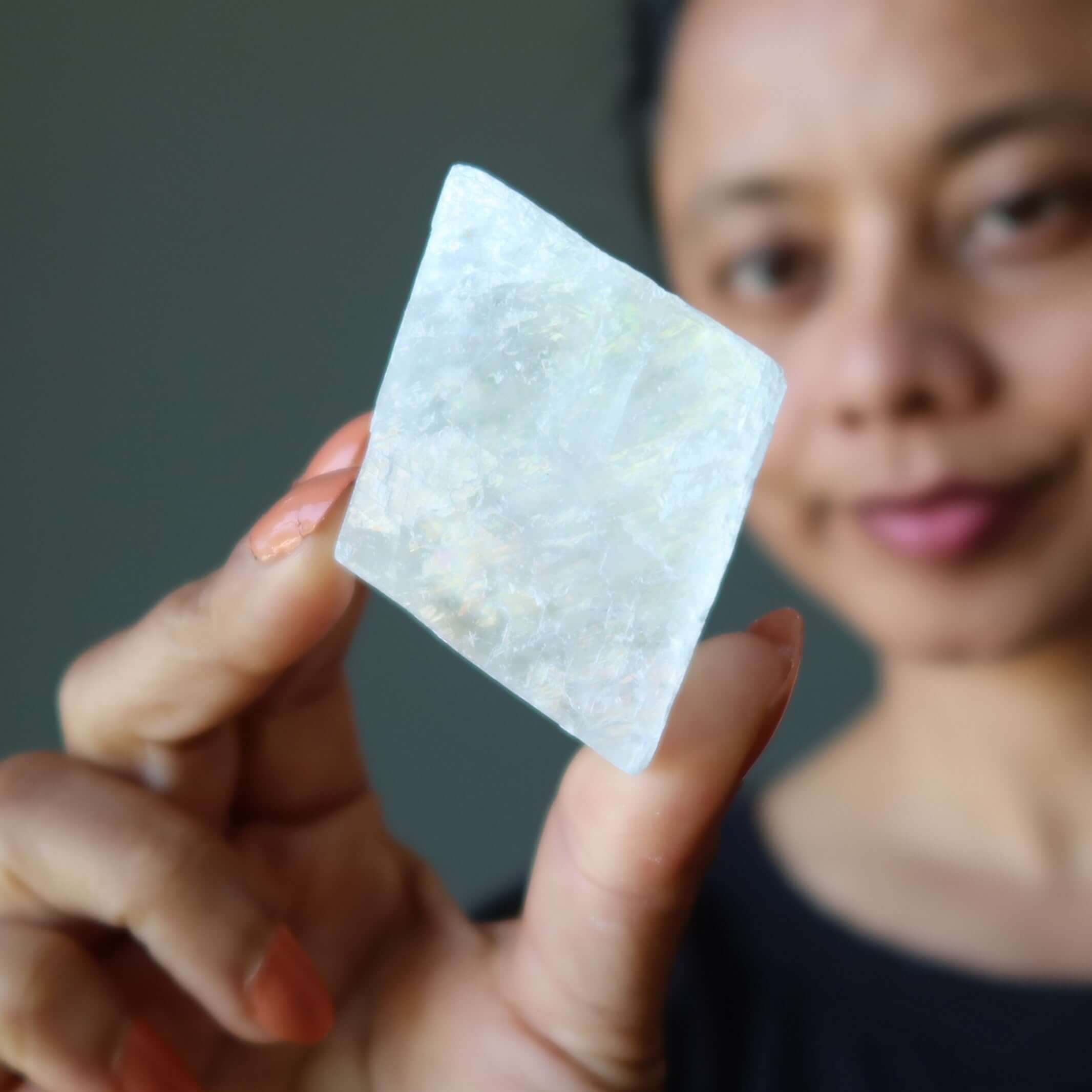 White Calcite Raw Crystal Optical Icelandic Spar Cube