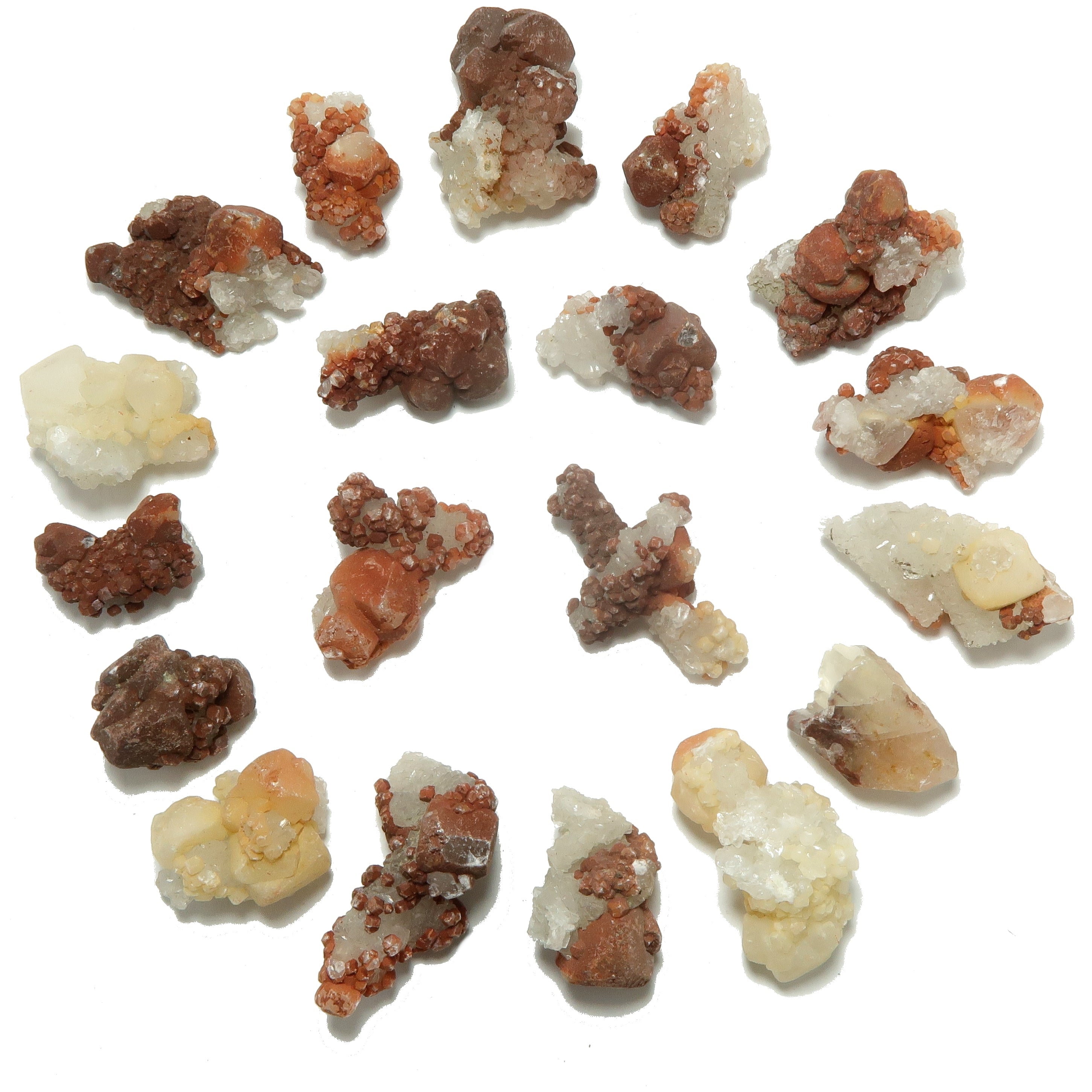 White Calcite Red Hematite Raw Crystal Set of 20 Power Clusters