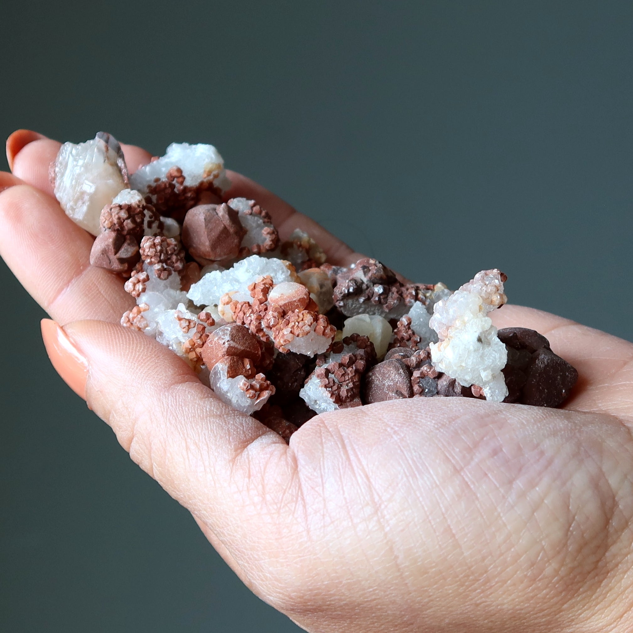 White Calcite Red Hematite Raw Crystal Set of 20 Power Clusters