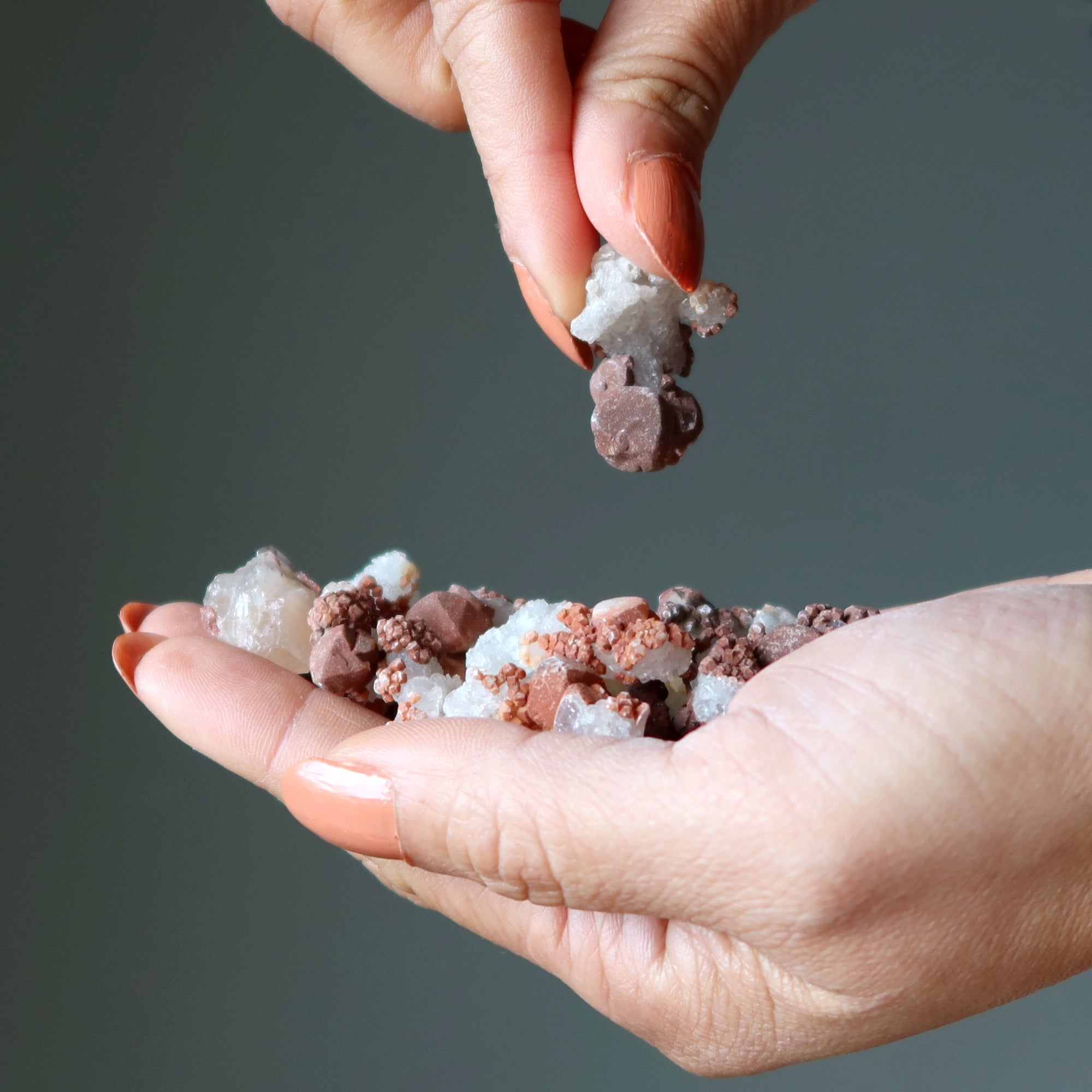 White Calcite Red Hematite Raw Crystal Set of 20 Power Clusters