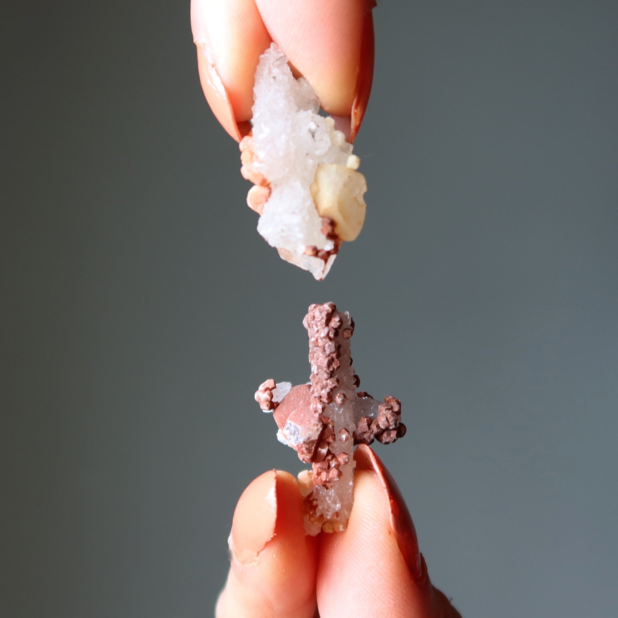 White Calcite Red Hematite Raw Crystal Set of 20 Power Clusters