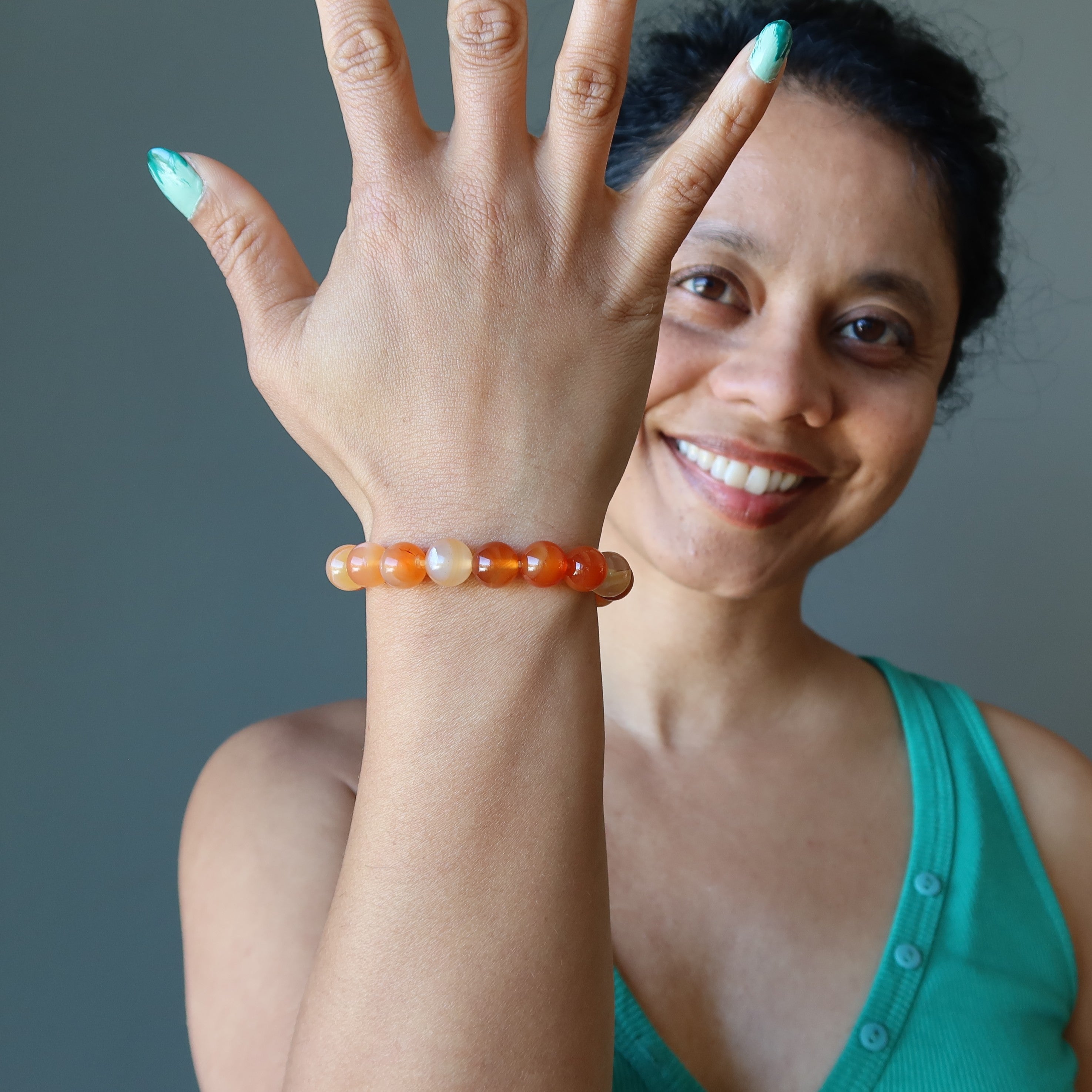 Carnelian Bracelet Orange & Yellow Crystal Beads Tropical Vibe
