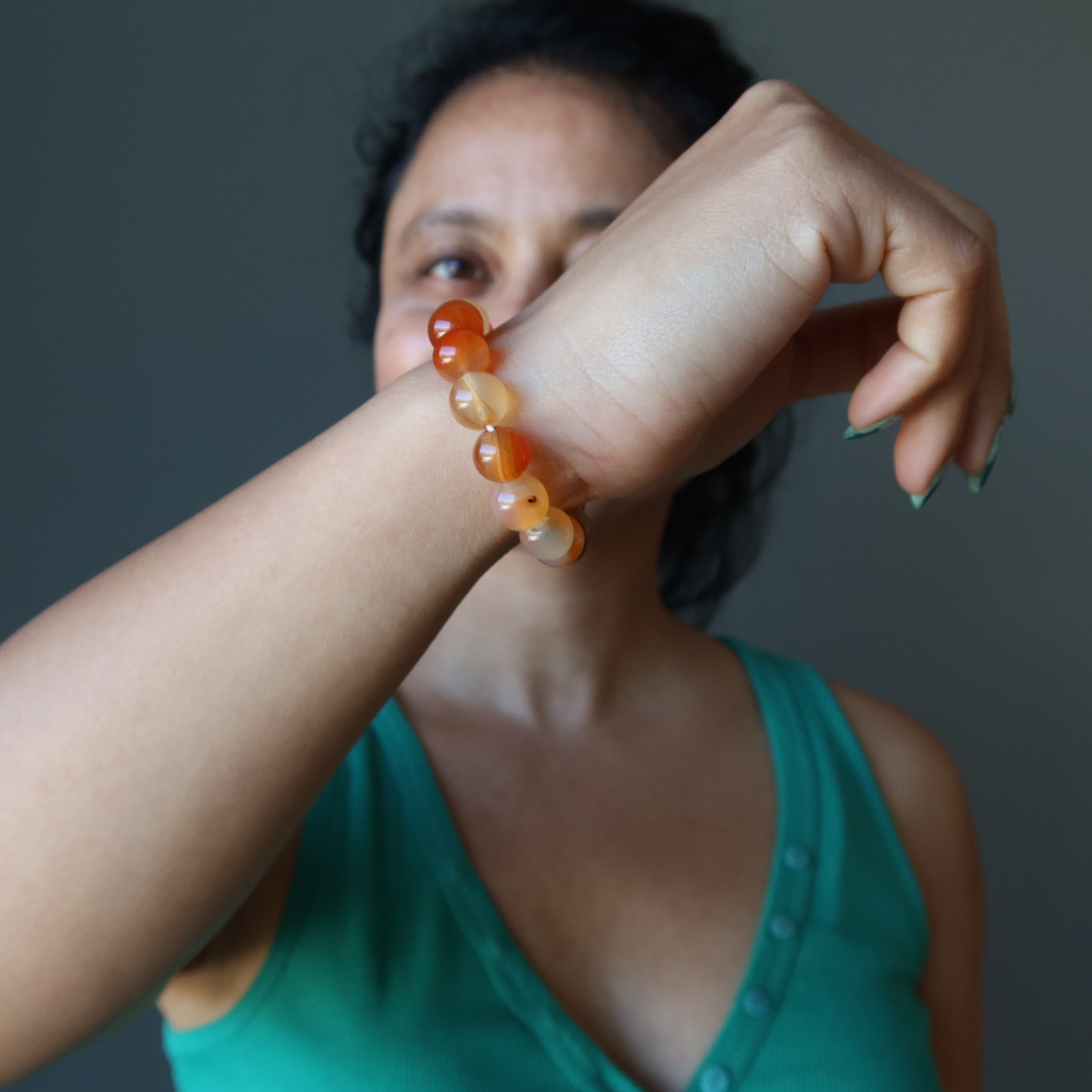 Carnelian Bracelet Orange & Yellow Crystal Beads Tropical Vibe
