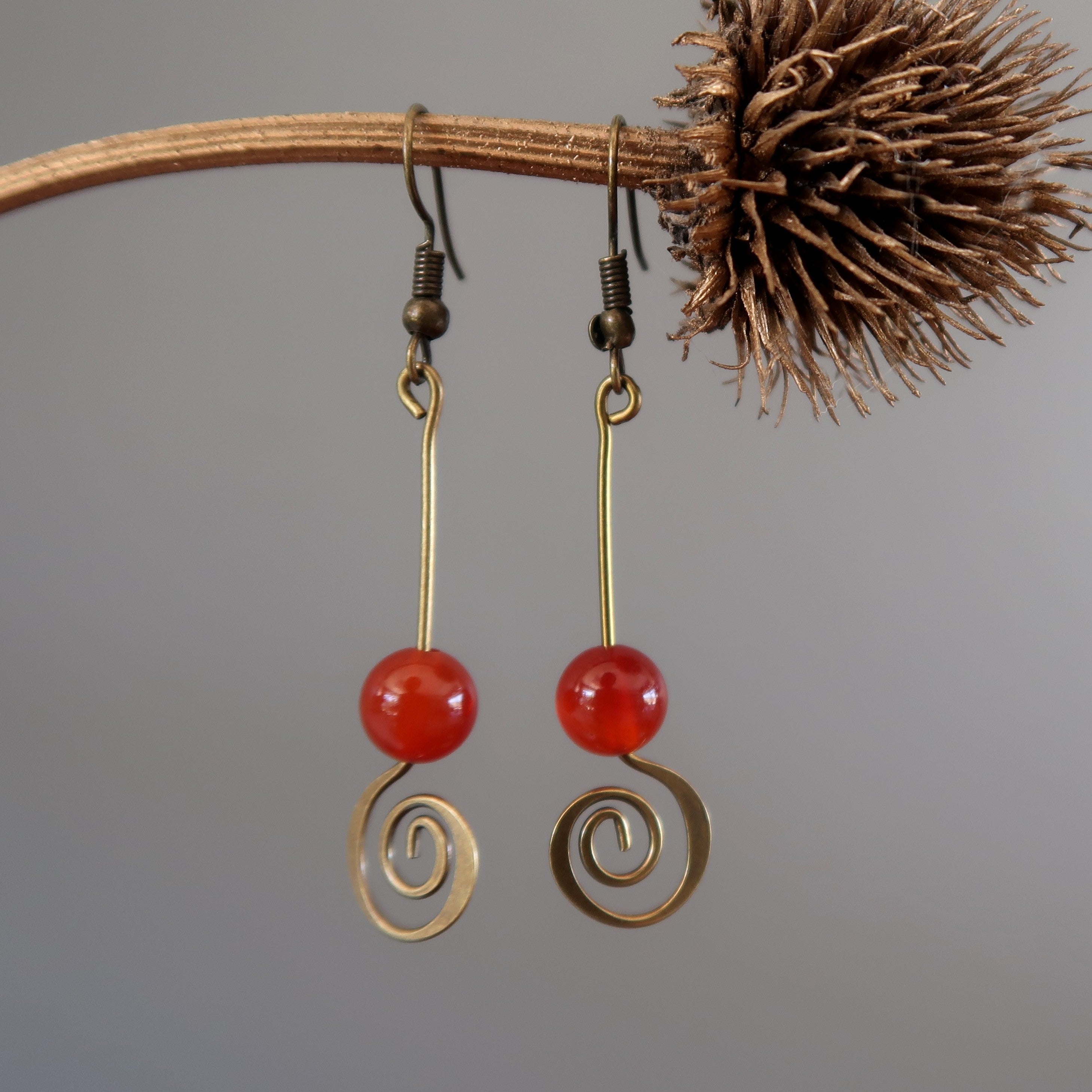 Carnelian Earrings Party Star Stone Love Spiral