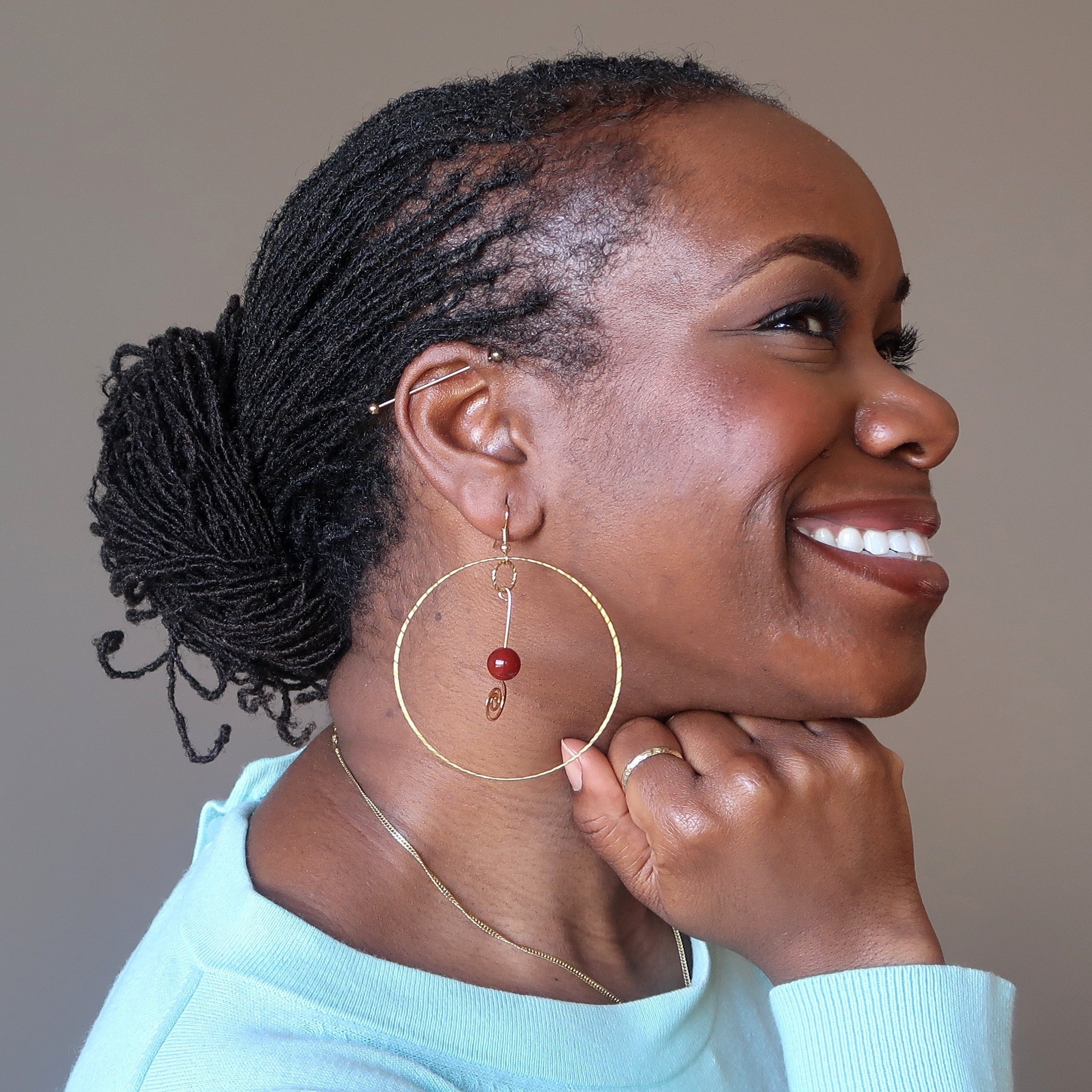 Carnelian Earrings Enchanting Trance Hoops Red Gold