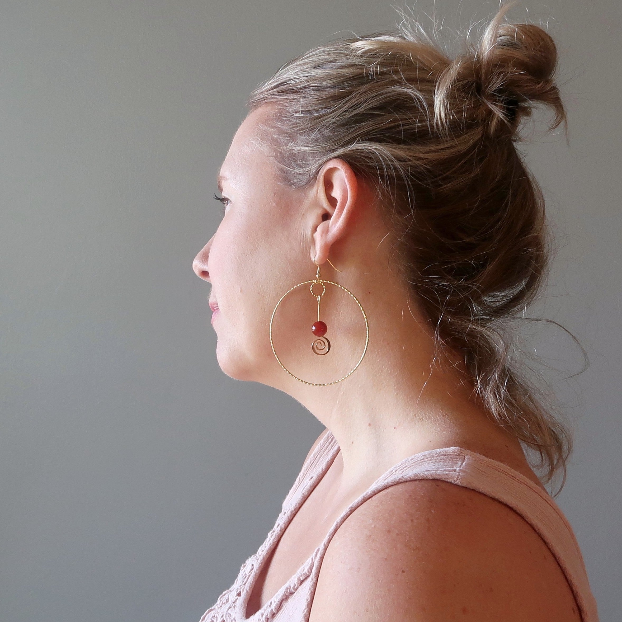 Carnelian Earrings Enchanting Trance Hoops Red Gold