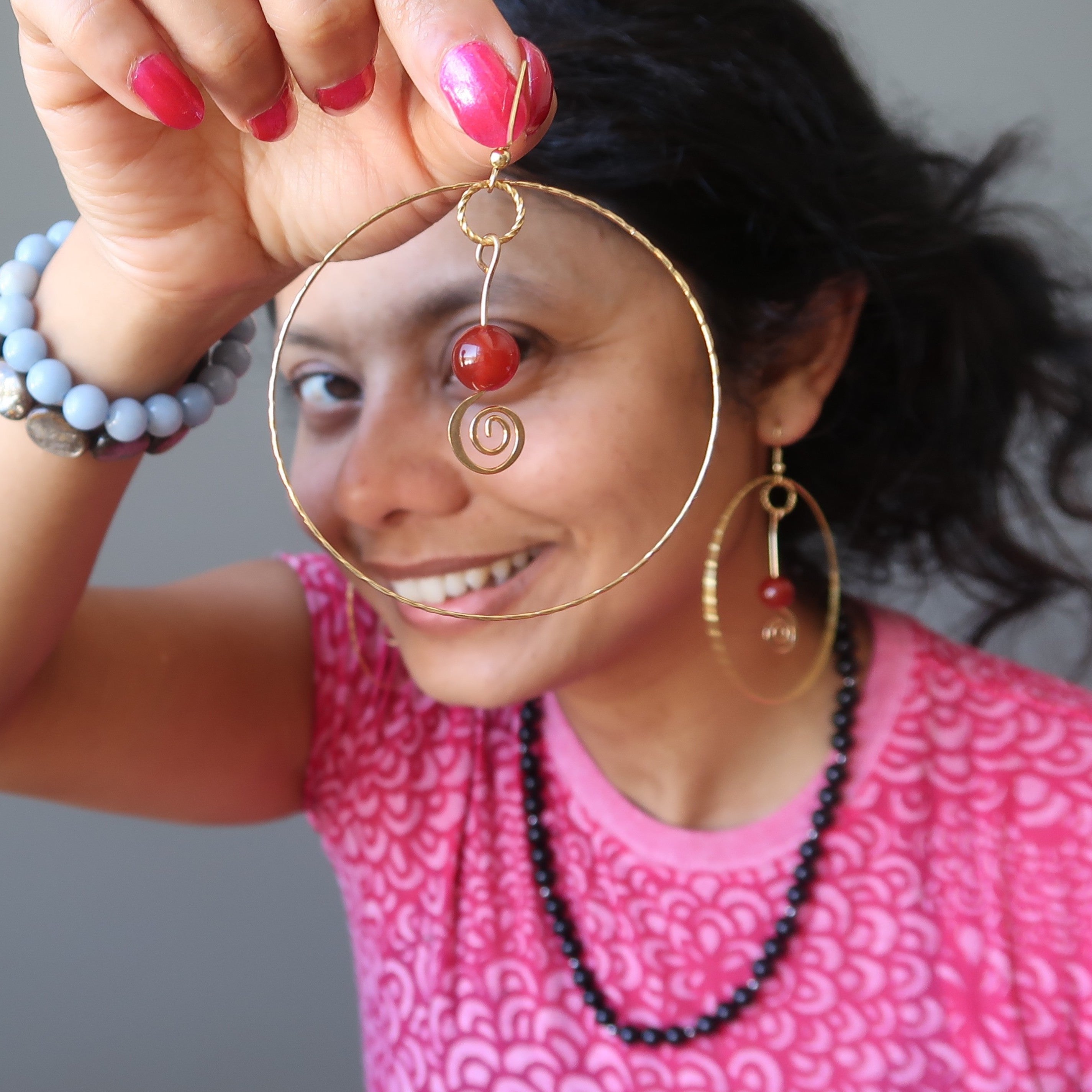 Carnelian Earrings Enchanting Trance Hoops Red Gold