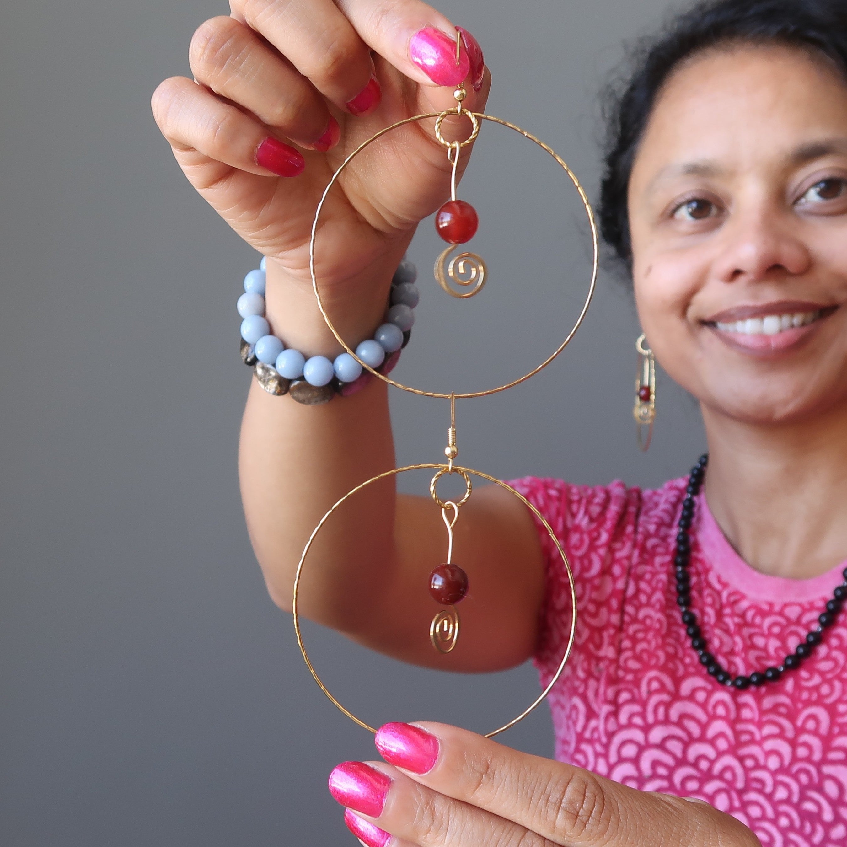 Carnelian Earrings Enchanting Trance Hoops Red Gold