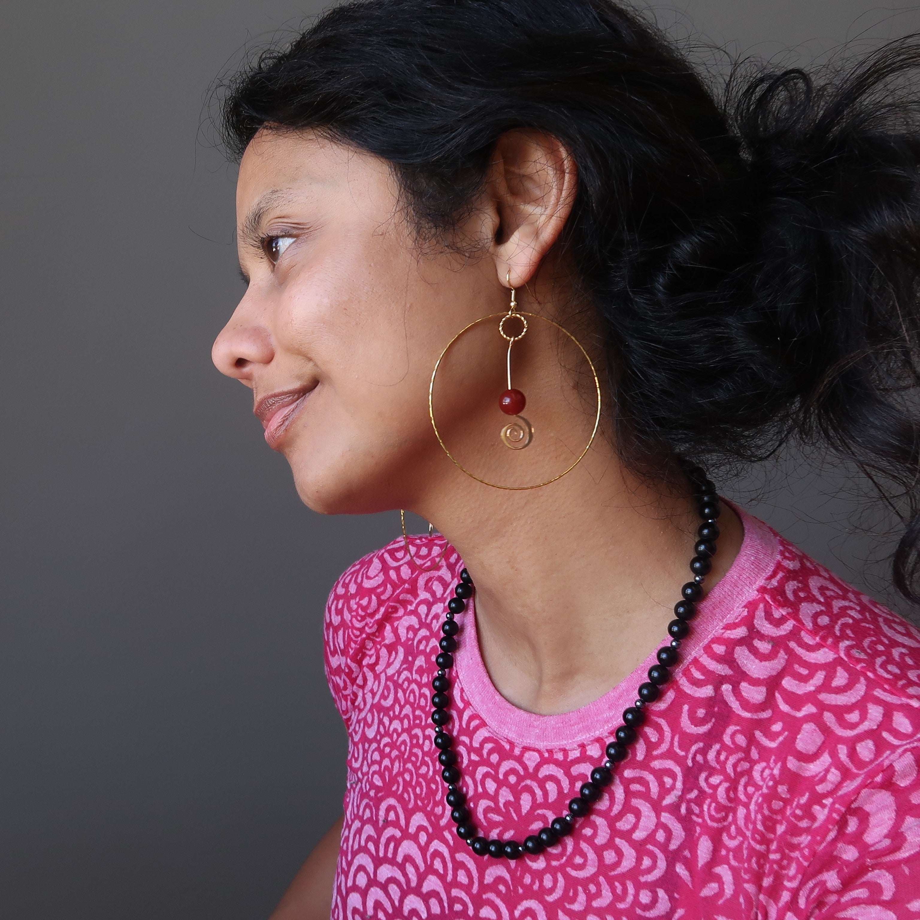 Carnelian Earrings Enchanting Trance Hoops Red Gold