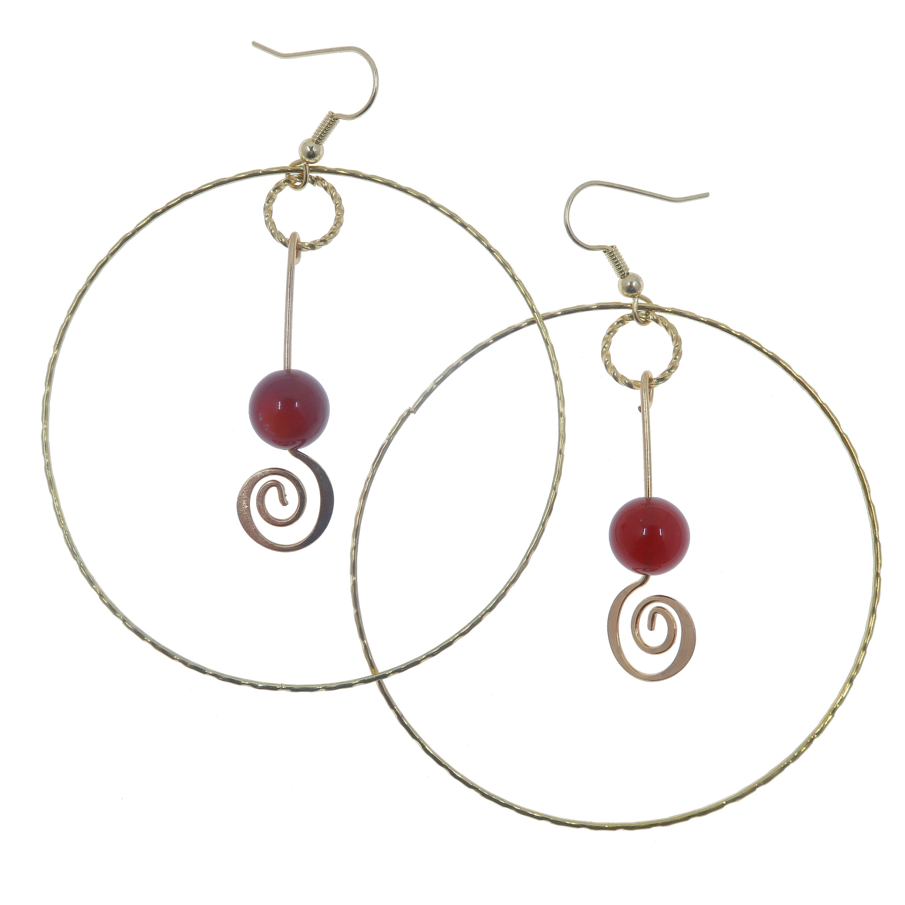 Carnelian Earrings Enchanting Trance Hoops Red Gold