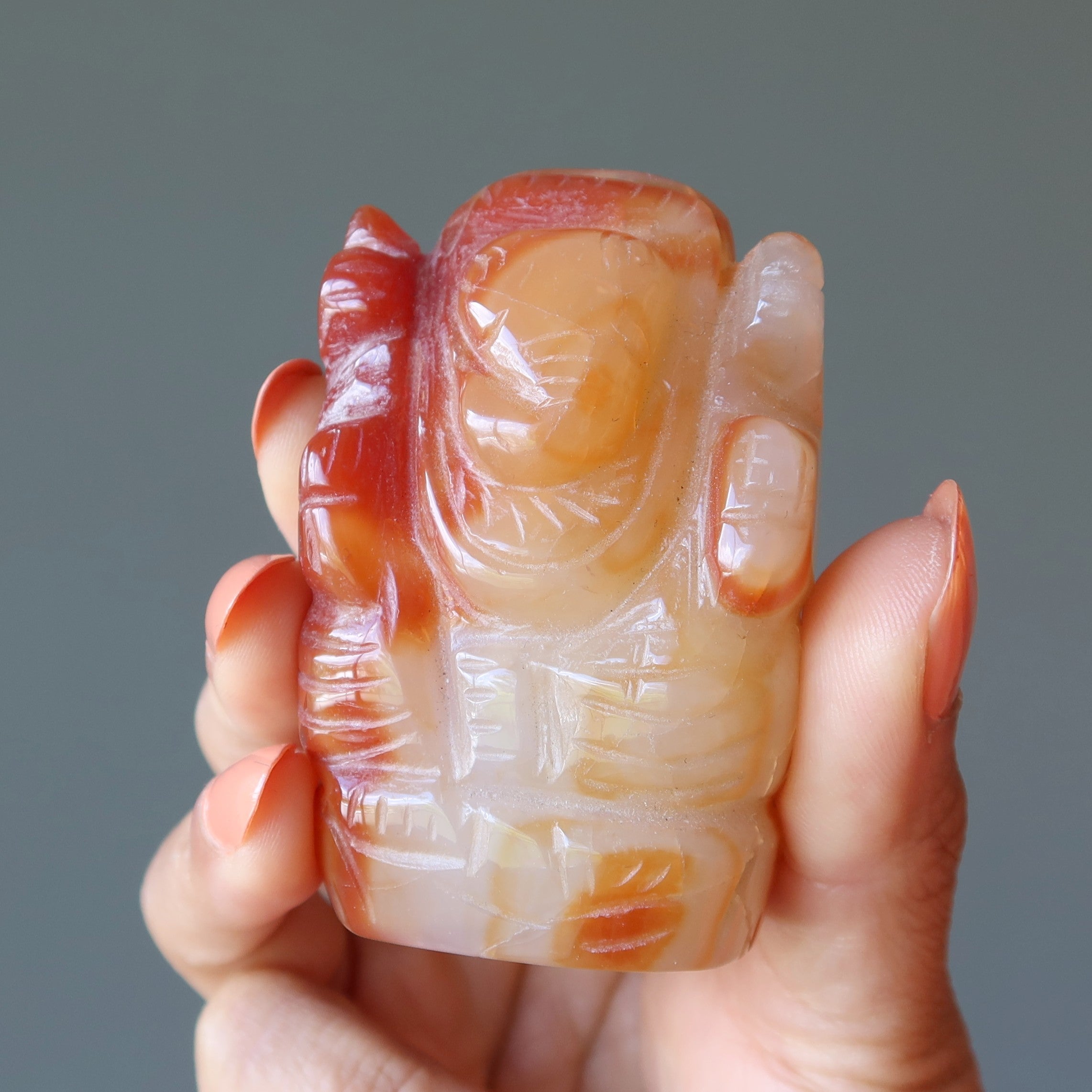 Carnelian Ganesh Orange Hindu Elephant God Protector Statue