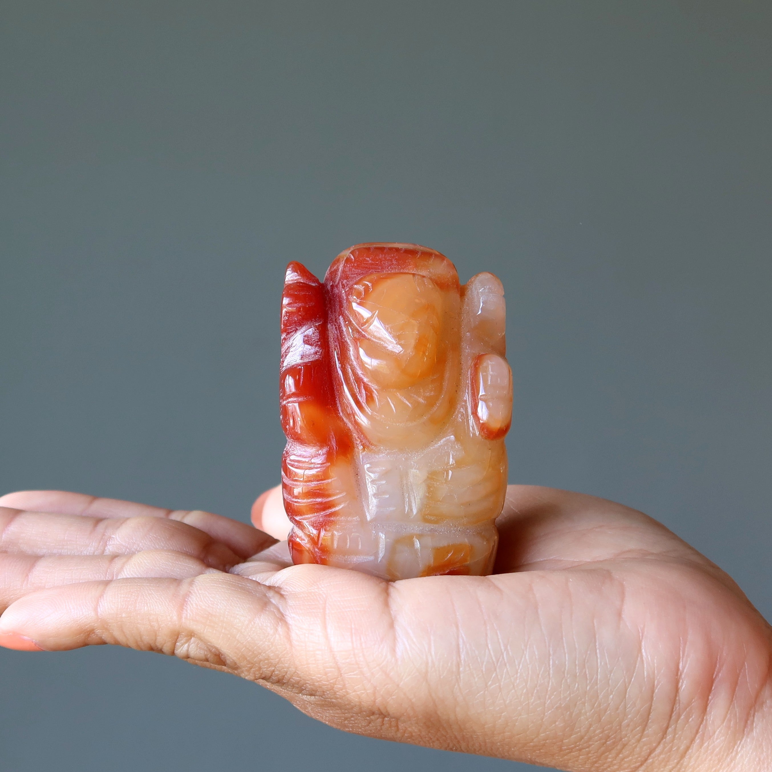 Carnelian Ganesh Orange Hindu Elephant God Protector Statue