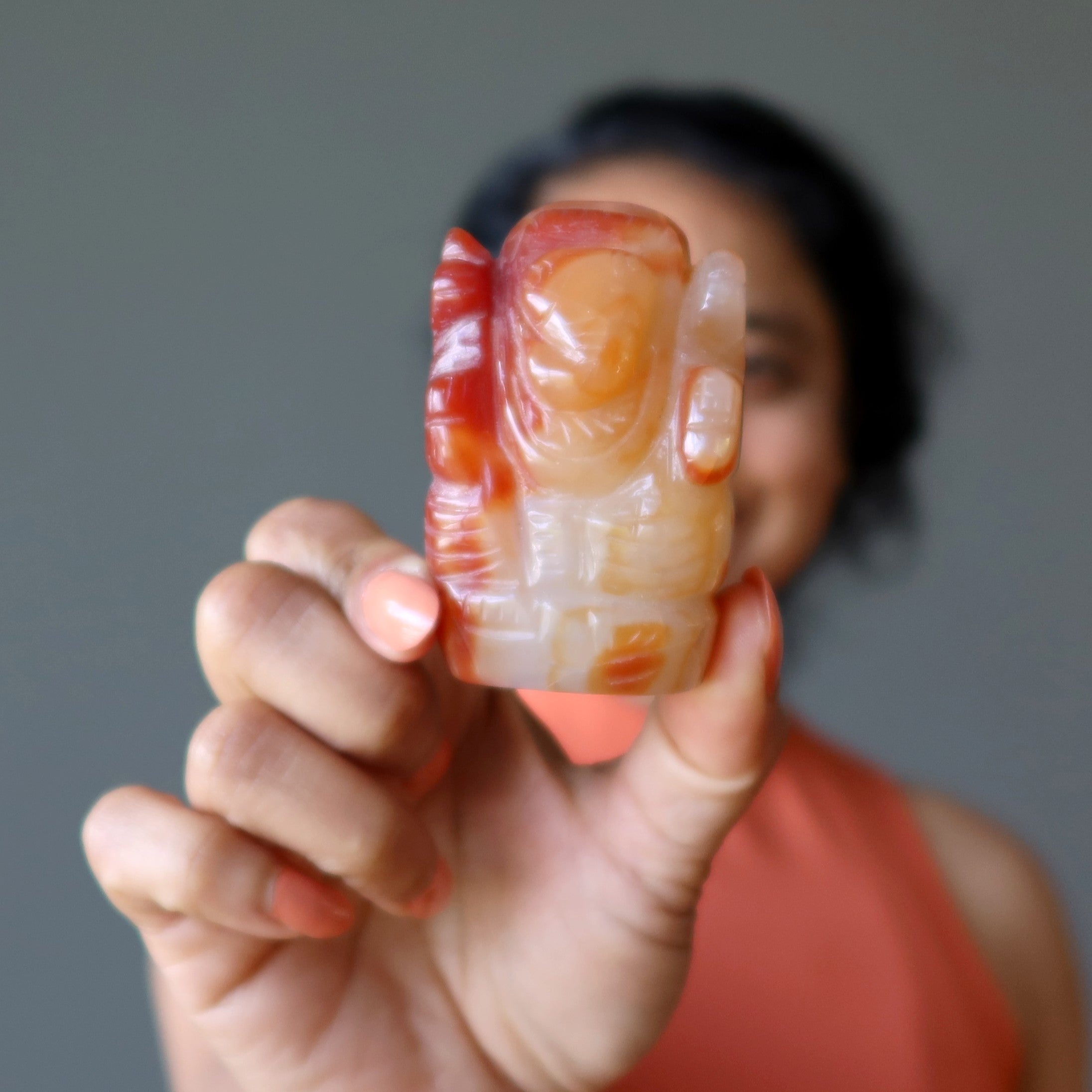 Carnelian Ganesh Orange Hindu Elephant God Protector Statue