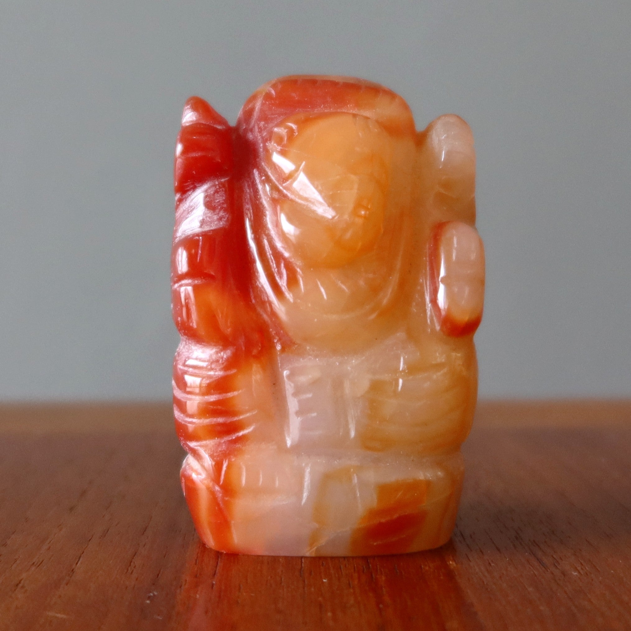 Carnelian Ganesh Orange Hindu Elephant God Protector Statue