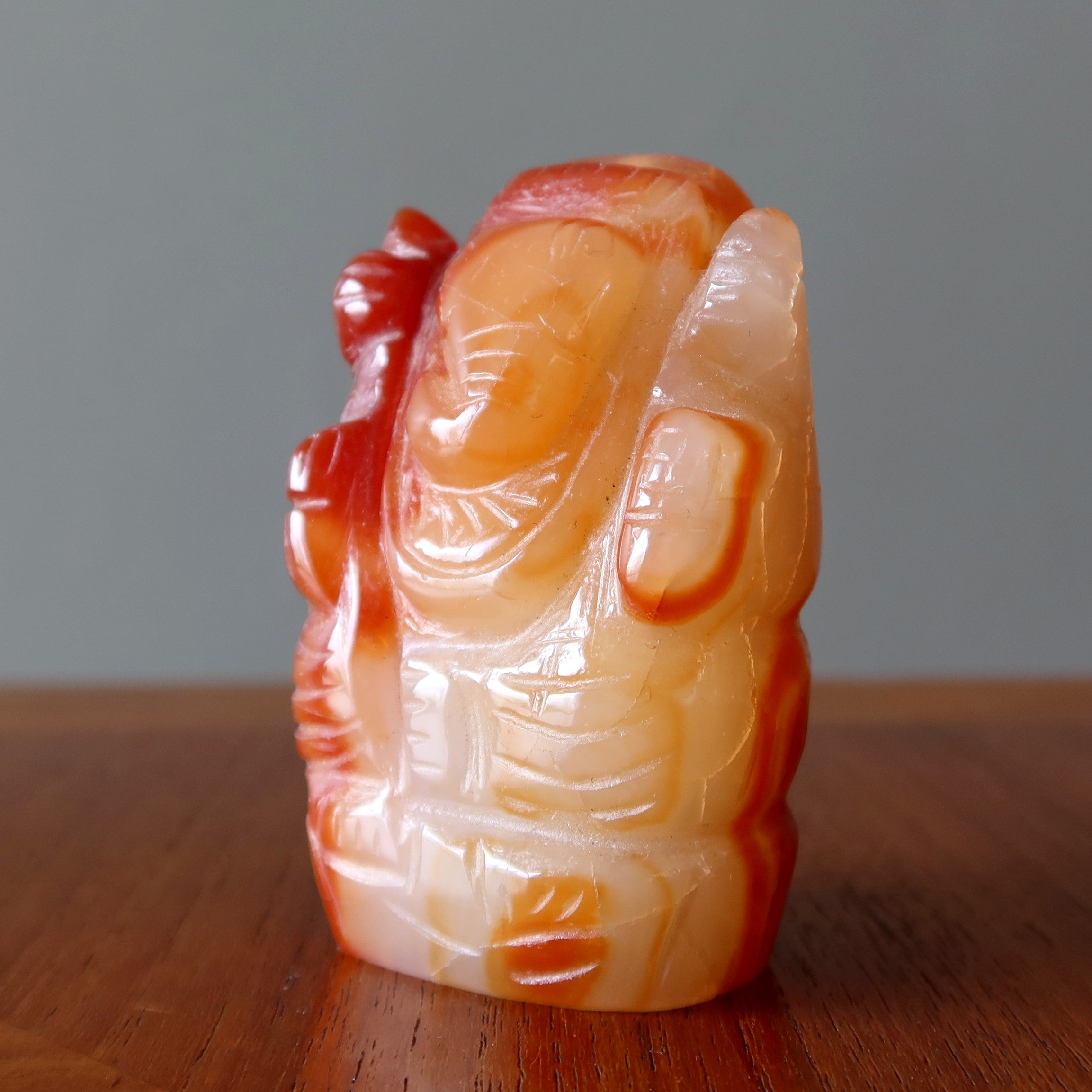 Carnelian Ganesh Orange Hindu Elephant God Protector Statue