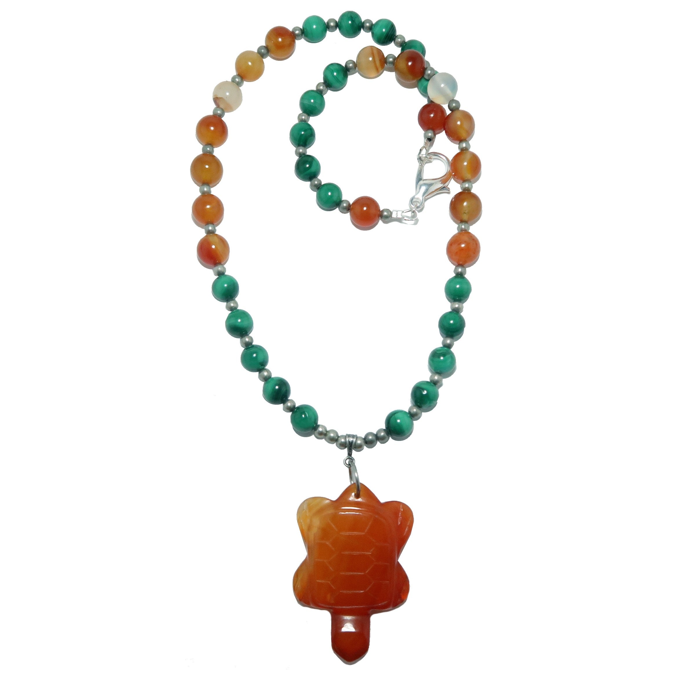 Collier Cornaline Malachite Tortue de feu Cristal
