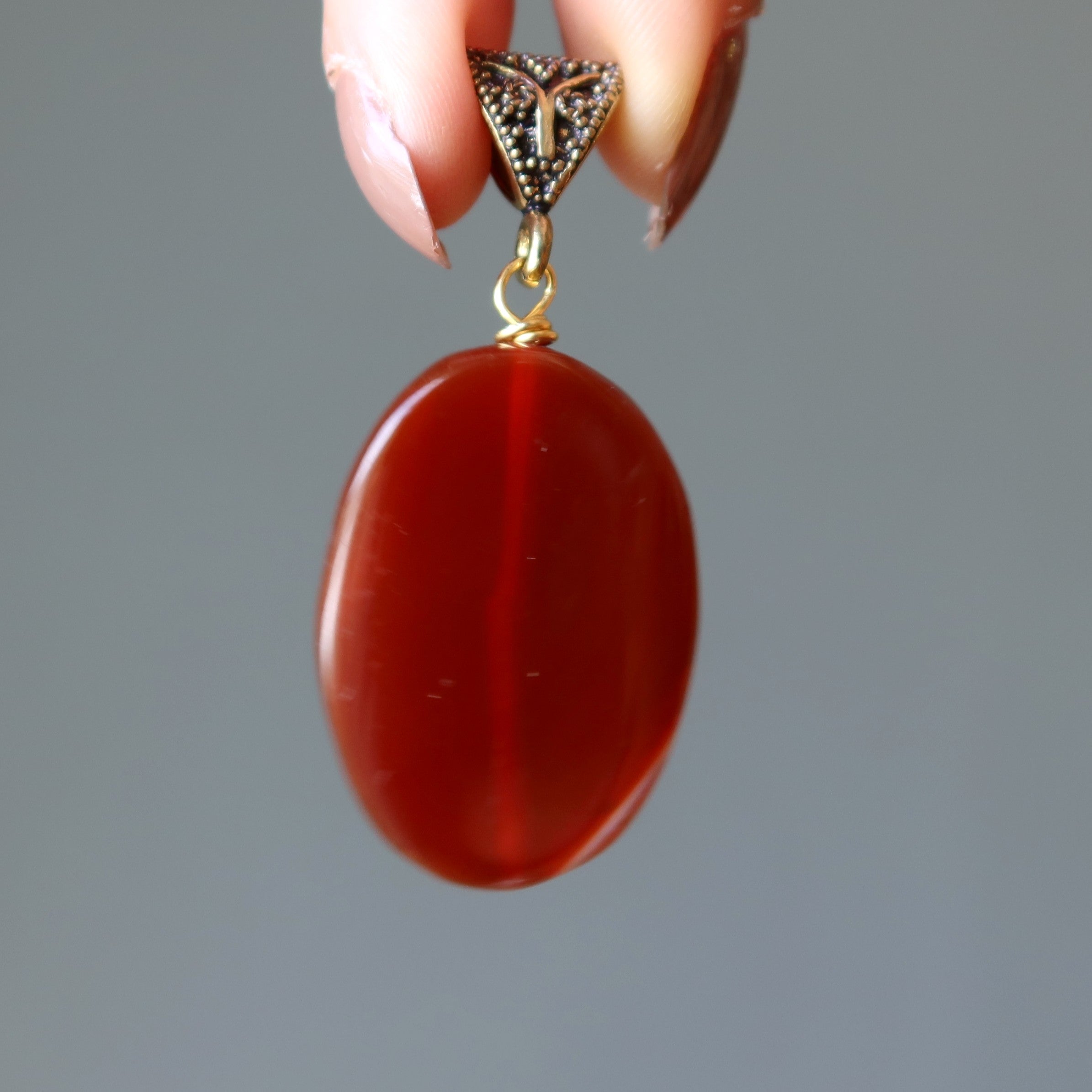 Carnelian Pendant Dark Red Oval Crystal Gold