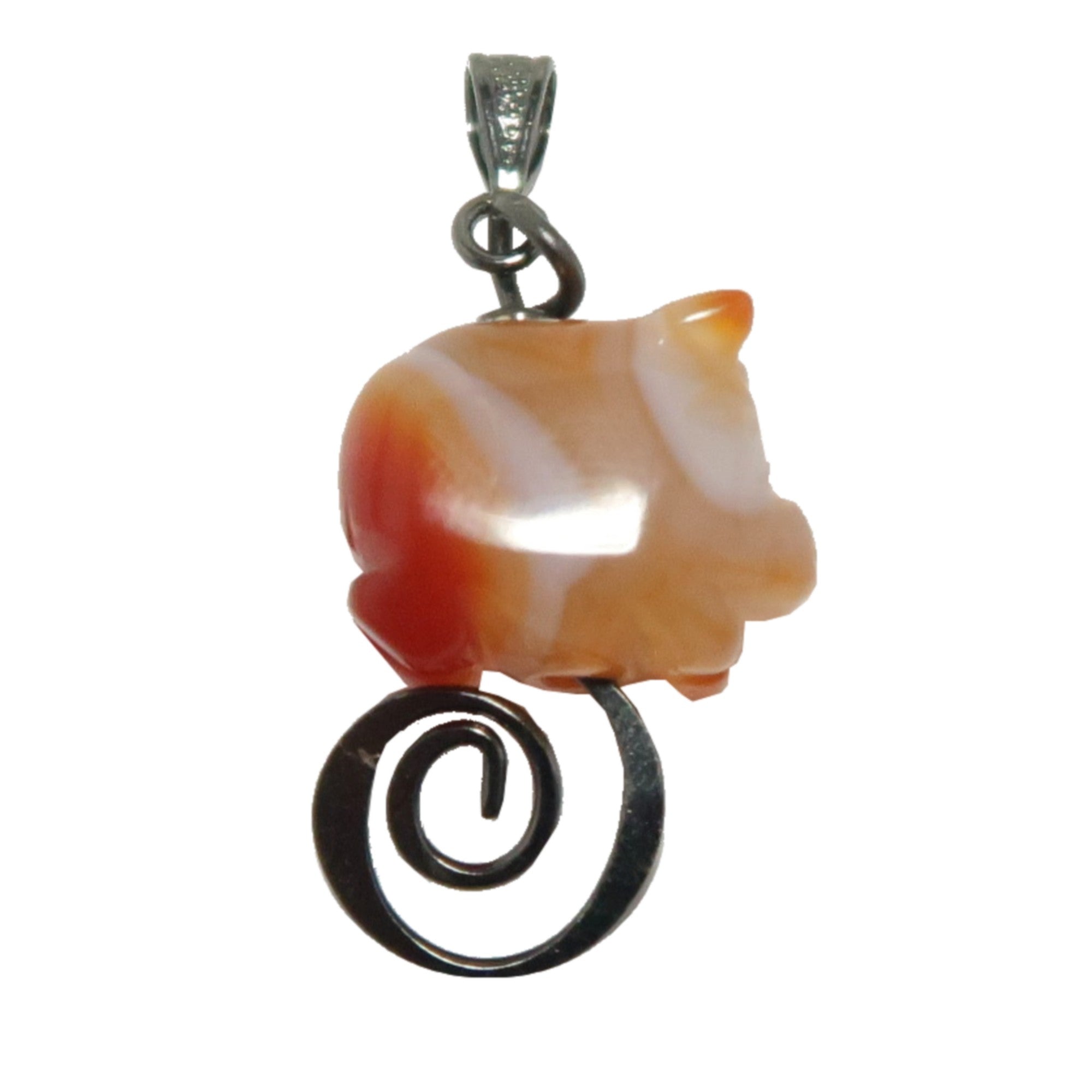 Carnelian Pendant Proud Prosperous Pig Gunmetal