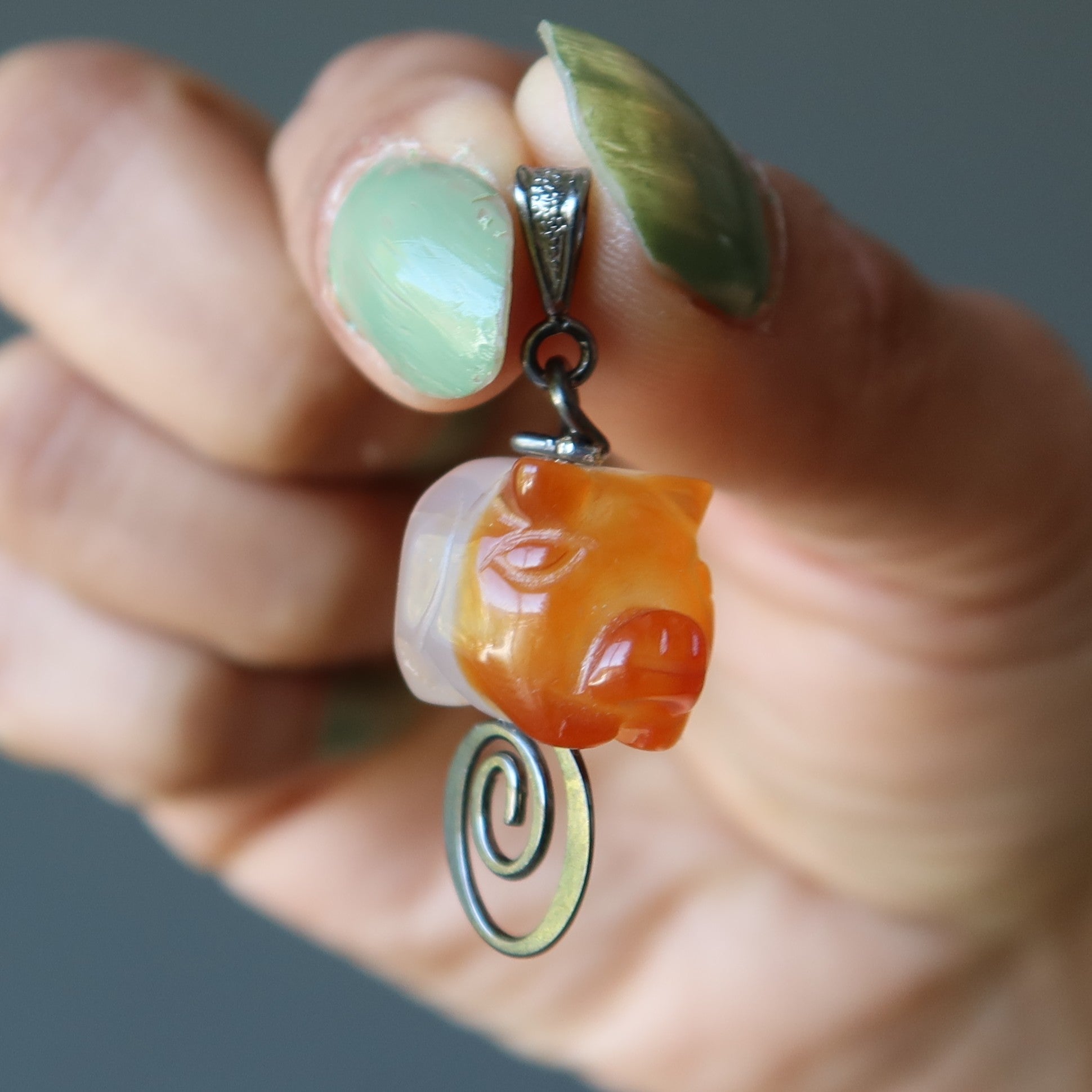 Carnelian Pendant Proud Prosperous Pig Gunmetal