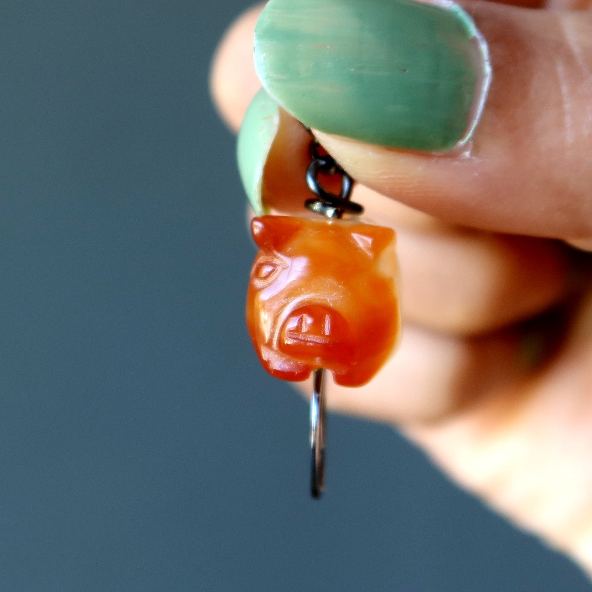 Carnelian Pendant Proud Prosperous Pig Gunmetal