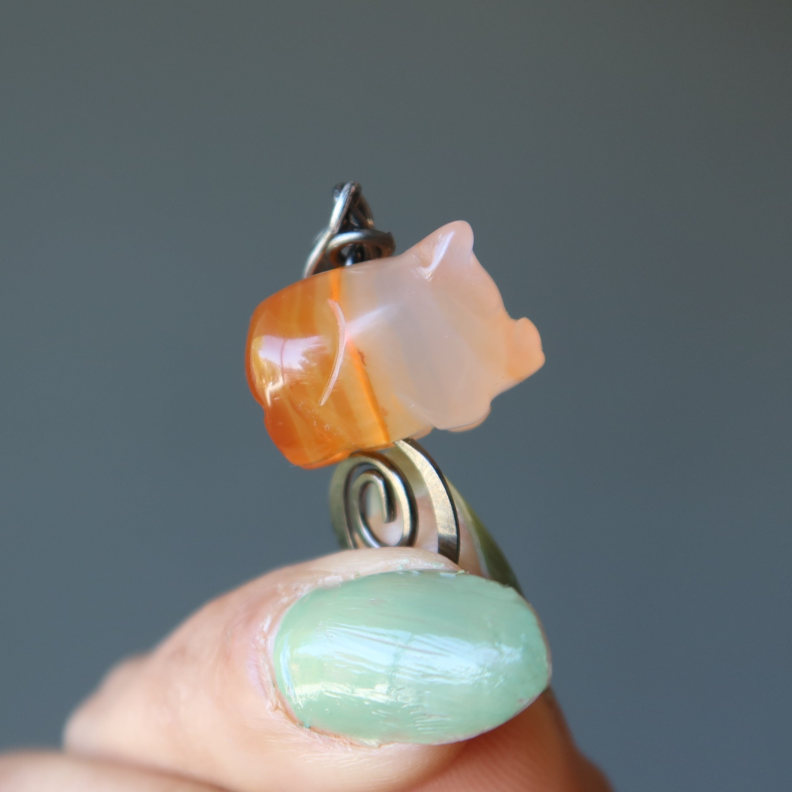 Carnelian Pendant Proud Prosperous Pig Gunmetal