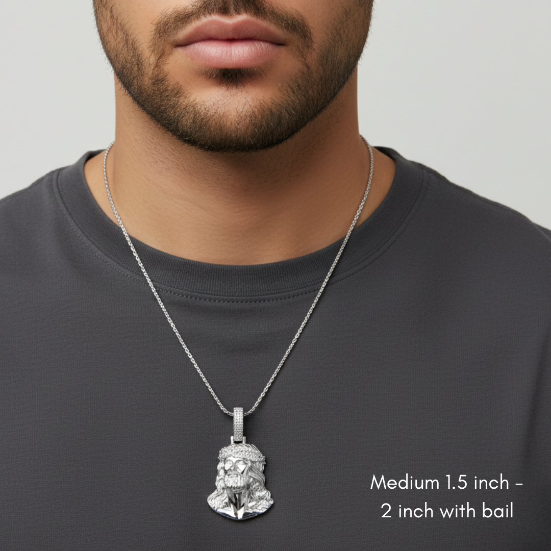 Moissanite Jesus Piece Pendant Solid 925 Sterling Silver Glossy Finish