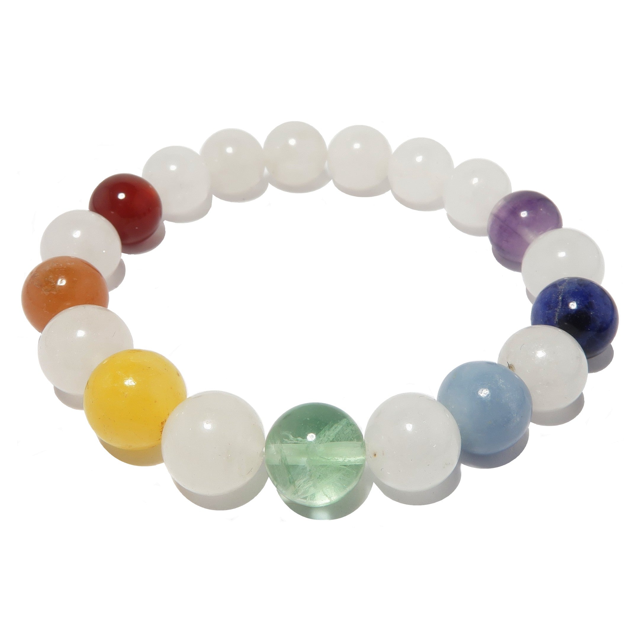 Snow Quartz Bracelet 7 Chakra Beads Rainbow Crystal Healing