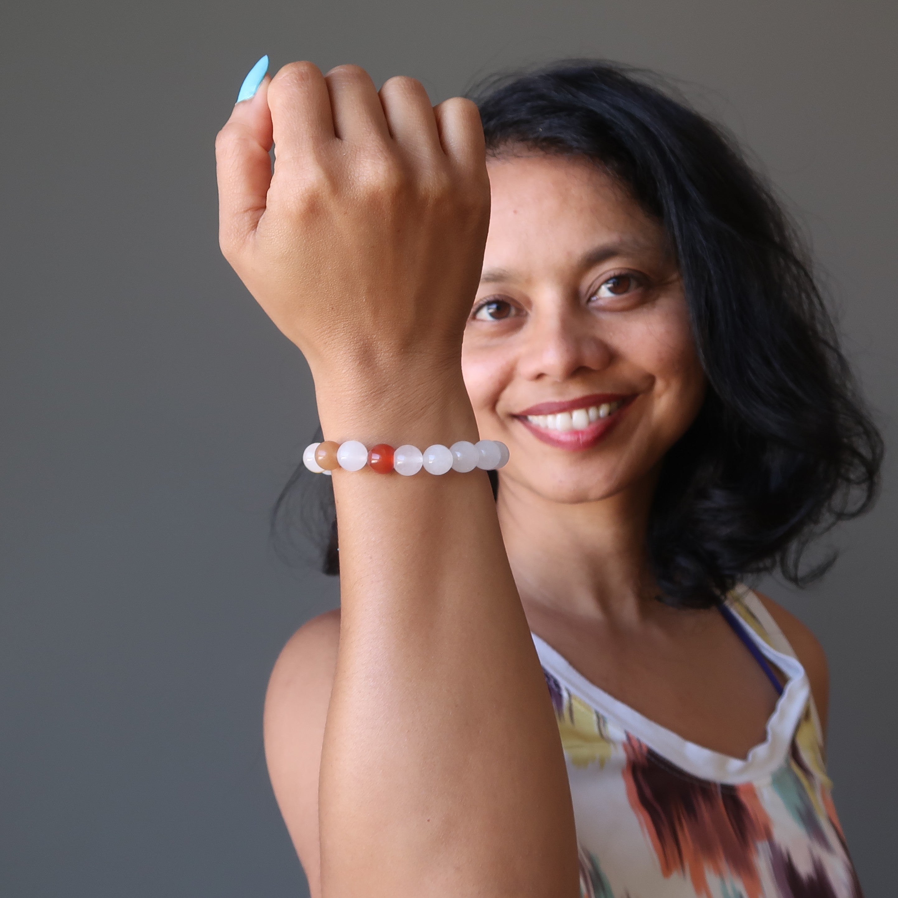 Snow Quartz Bracelet 7 Chakra Beads Rainbow Crystal Healing