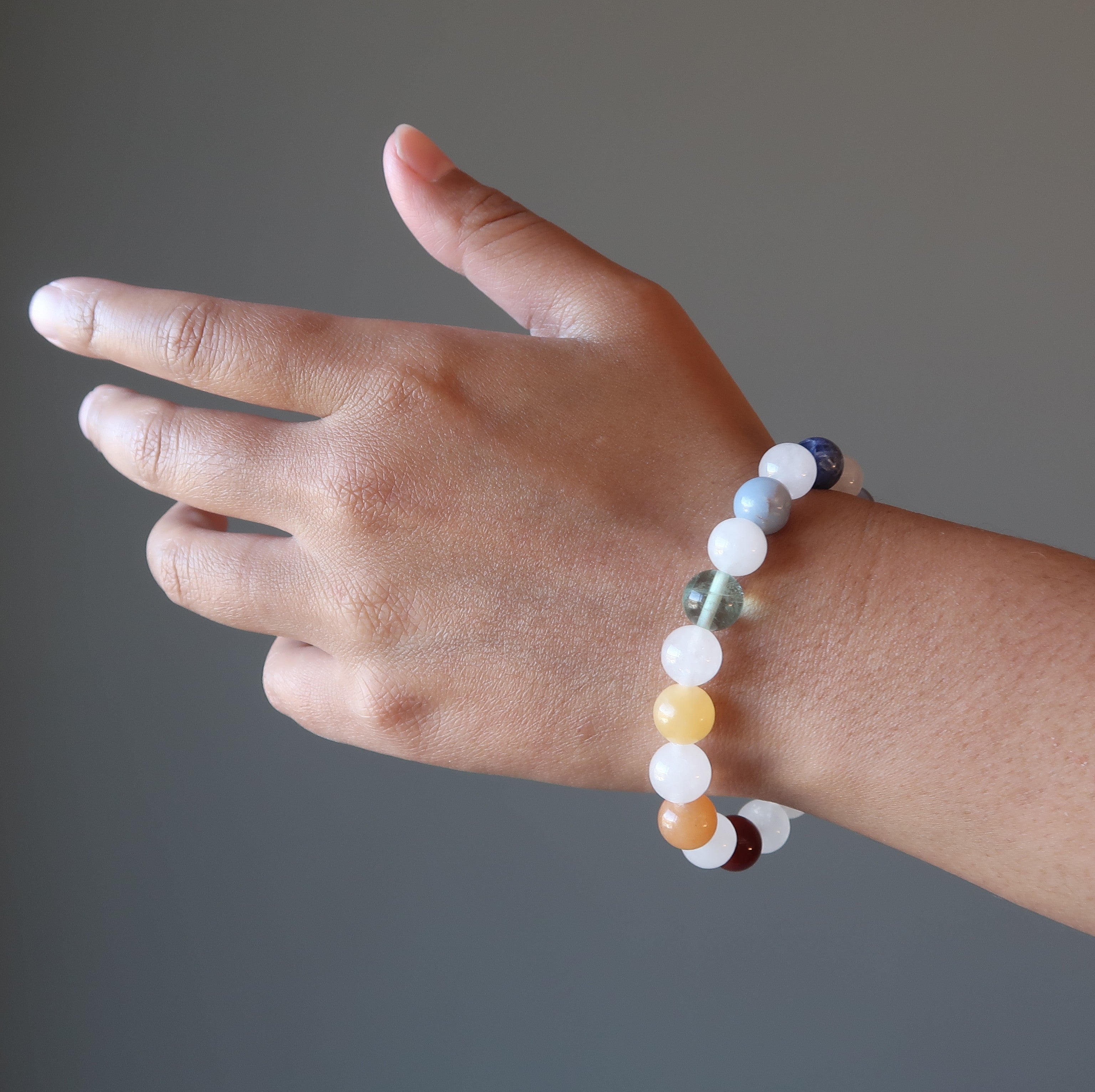 Snow Quartz Bracelet 7 Chakra Beads Rainbow Crystal Healing