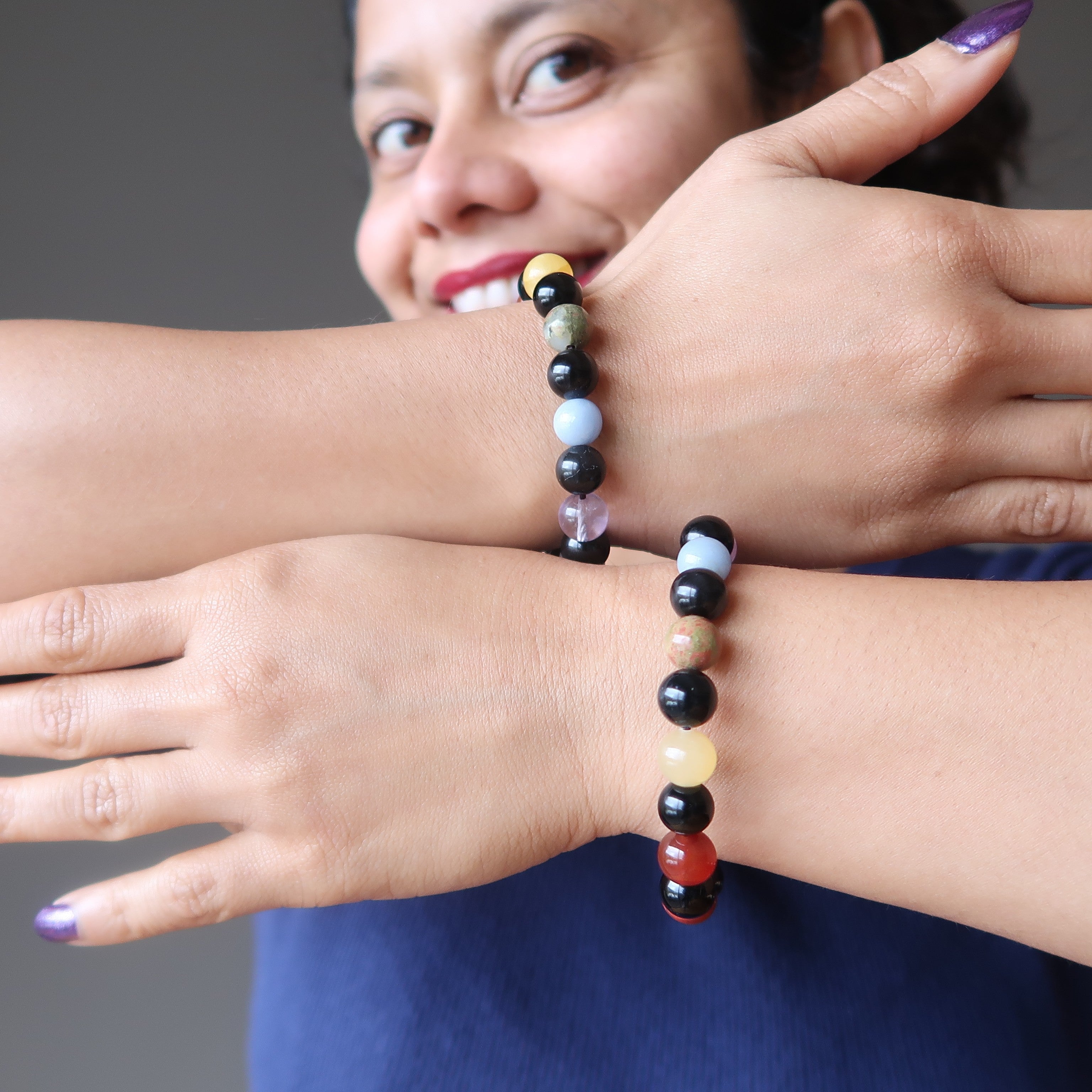 Rainbow Obsidian Bracelet 7 Chakra Beads Total Protection