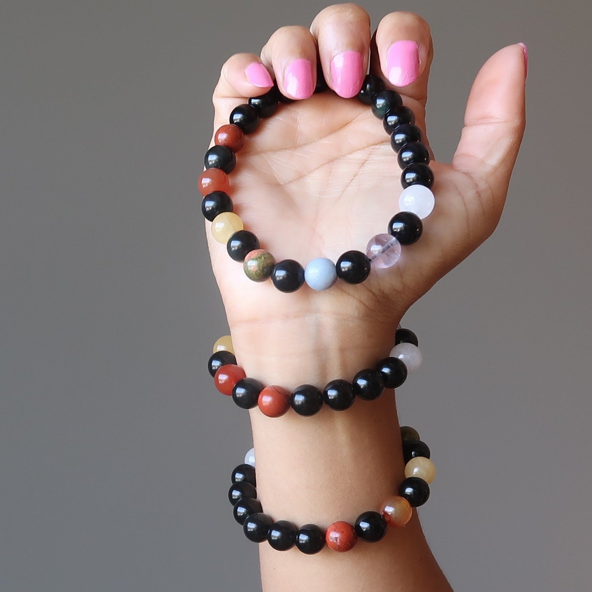Rainbow Obsidian Bracelet 7 Chakra Beads Total Protection