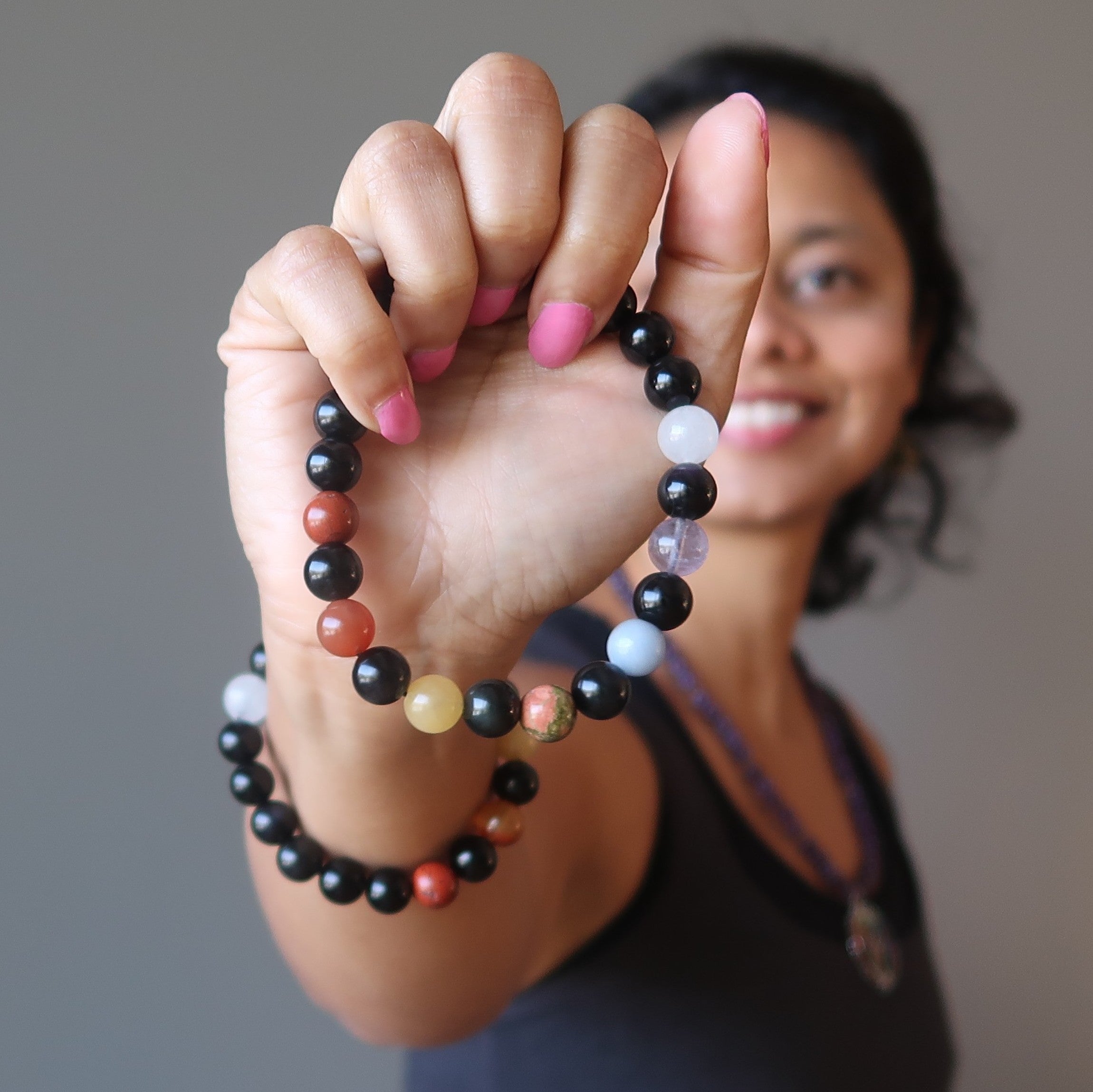 Rainbow Obsidian Bracelet 7 Chakra Beads Total Protection
