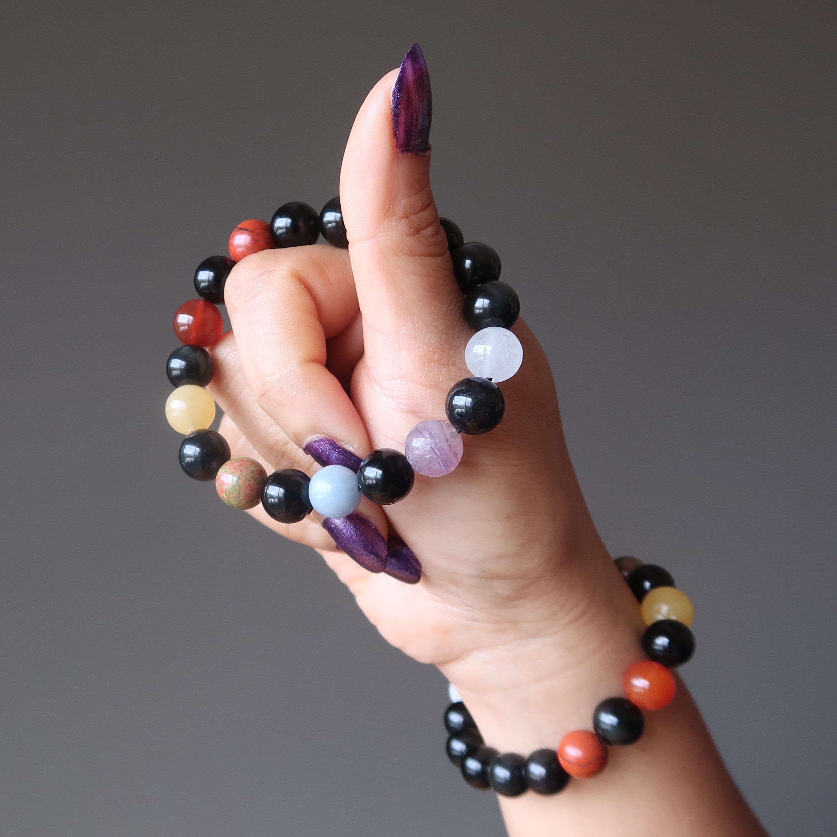 Rainbow Obsidian Bracelet 7 Chakra Beads Total Protection